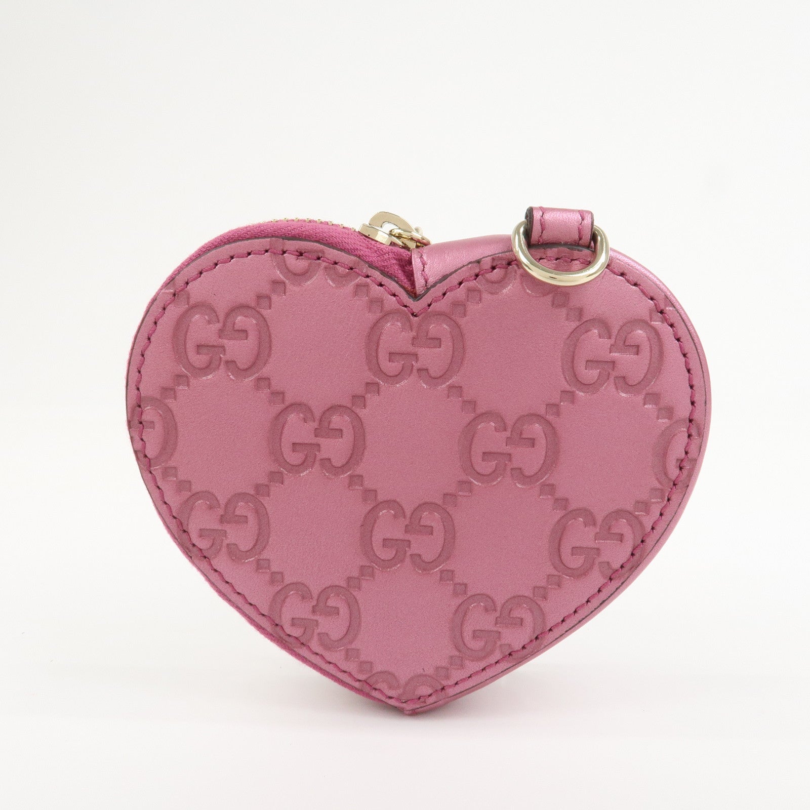 GUCCI Lovely Heart Guccissima Leather Coin Case MetallicPink 152615