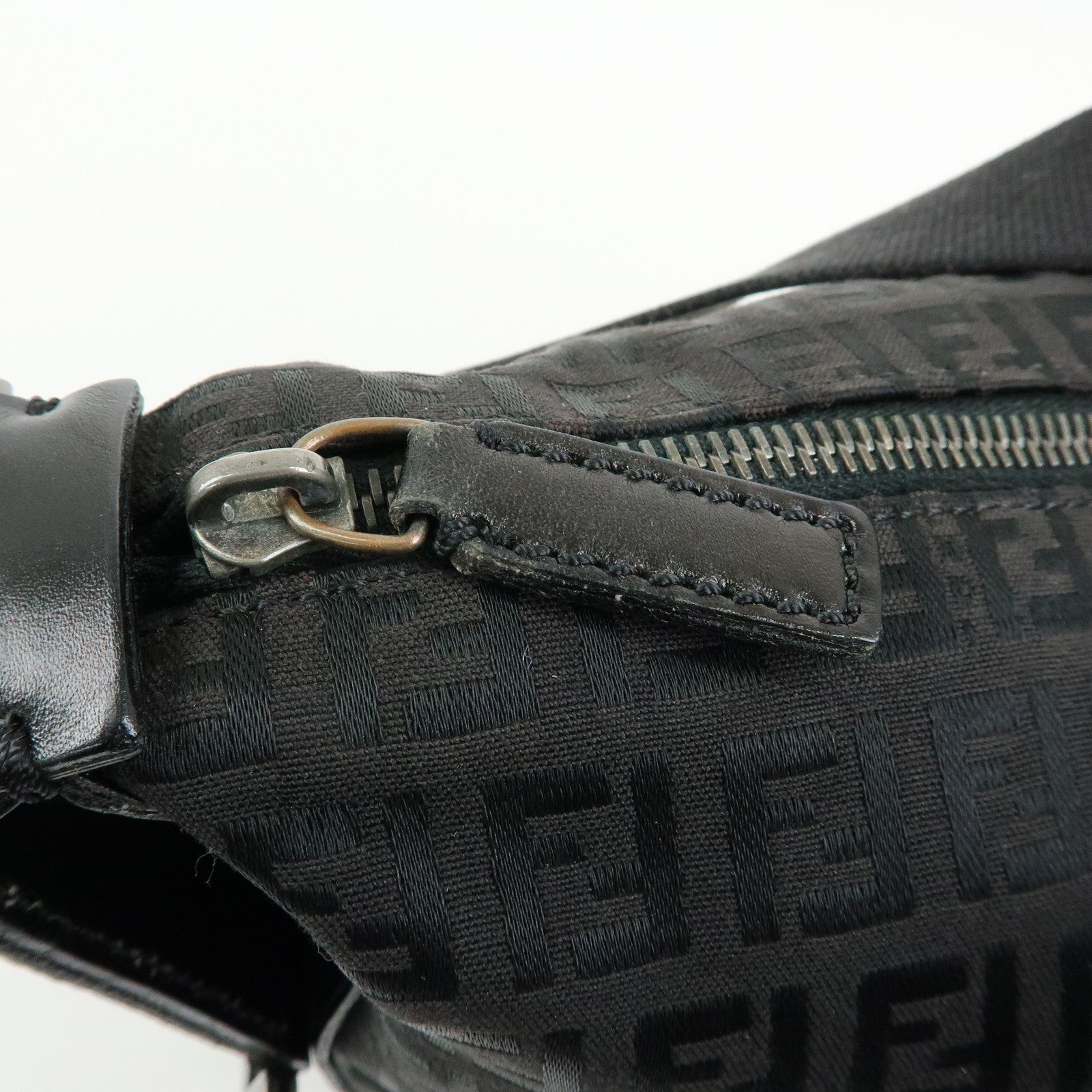 FENDI Zucchino Canvas Leather Shoulder Bag Black 7VA004