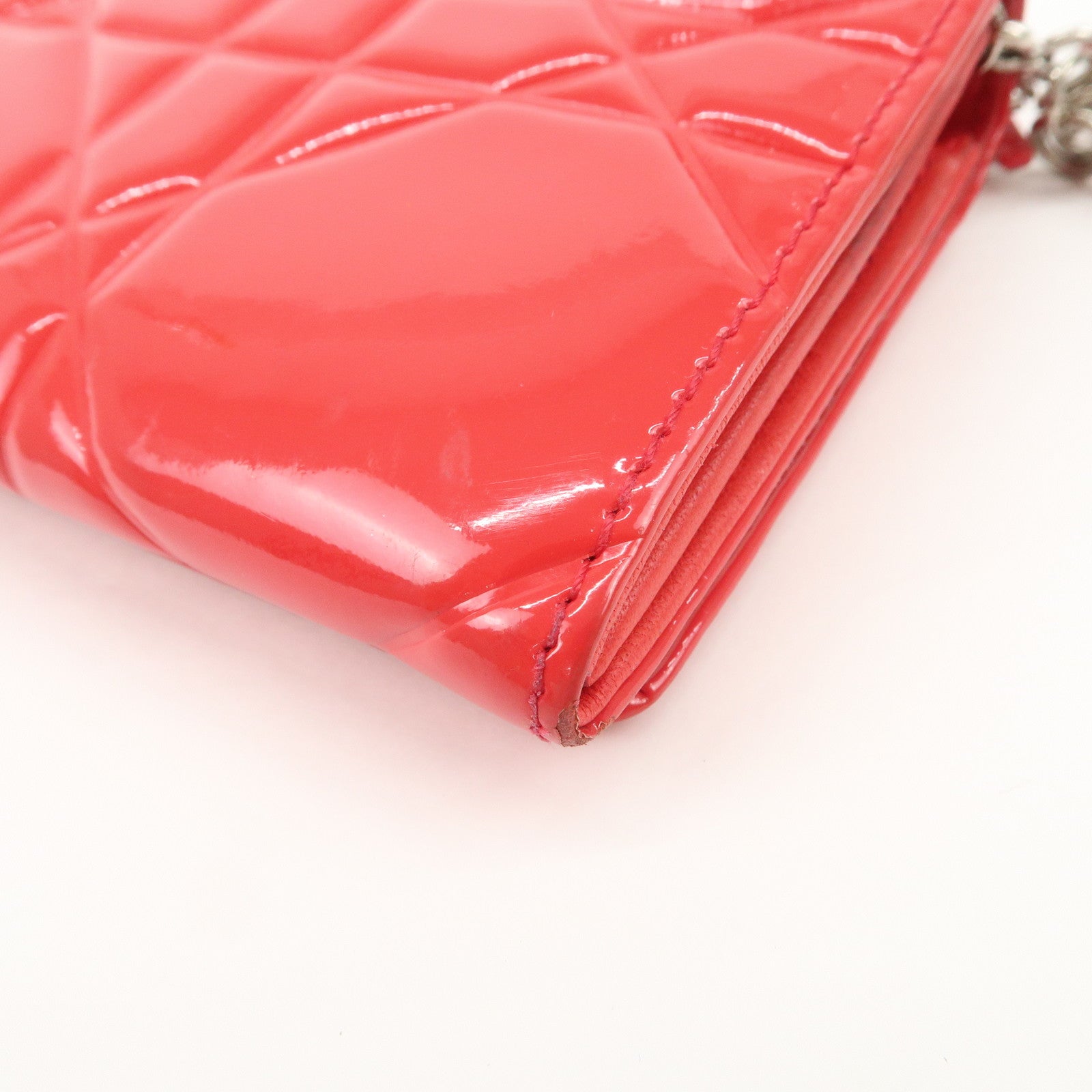 Christian Dior Cannage Patent Leather Bi-Fold Long Wallet Red