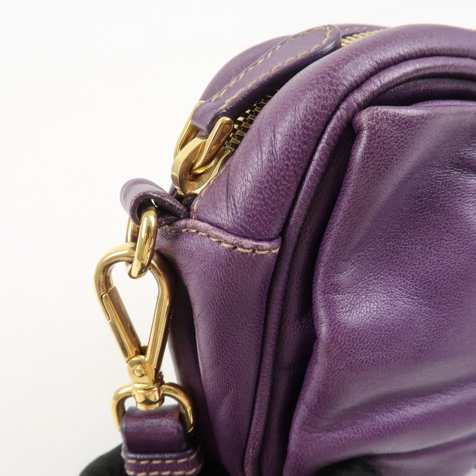 PRADA Logo Nappa Leather Ribbon Mini Shoulder Bag Purple 1NF727