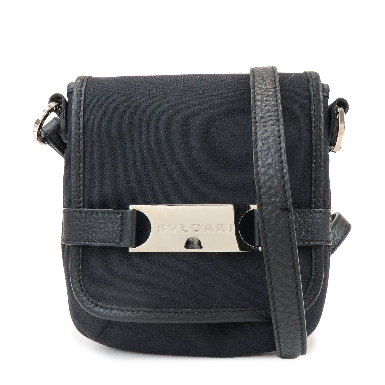 BVLGARI Canvas Leather Shoulder Bag Crossbody Bag Black