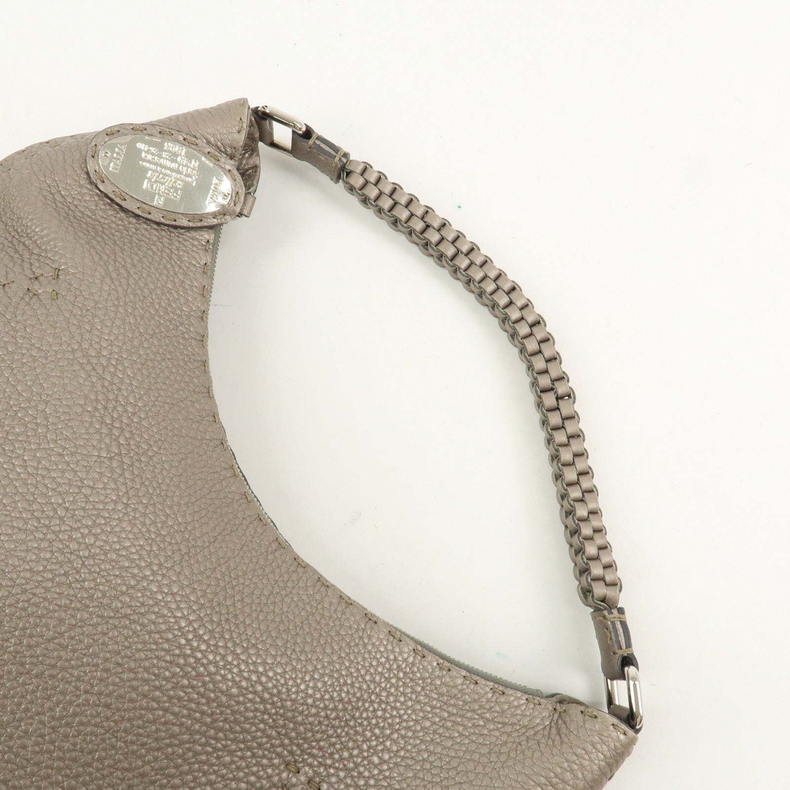 FENDI Selleria Leather Shoulder Bag Hand Bag Silver 8BR582