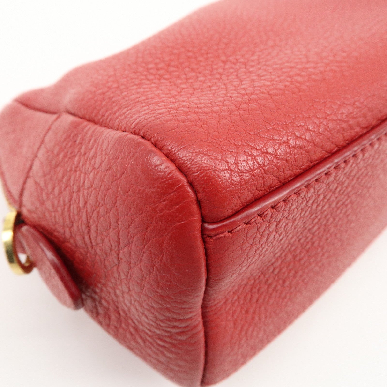 PRADA Logo Leather Pouch Cosmetic Pouch Red