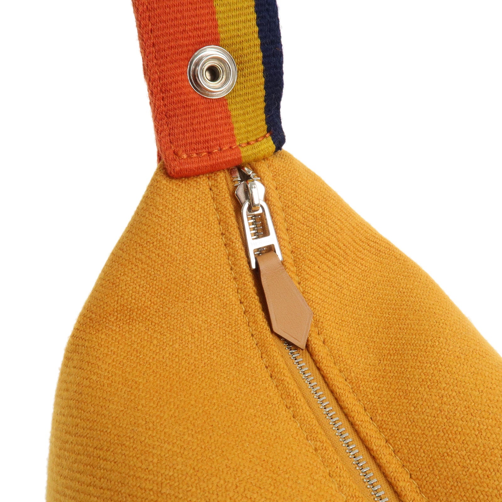 HERMES Canvas Bride A Brac PM Wool Hand Bag Ocher Orange Navy