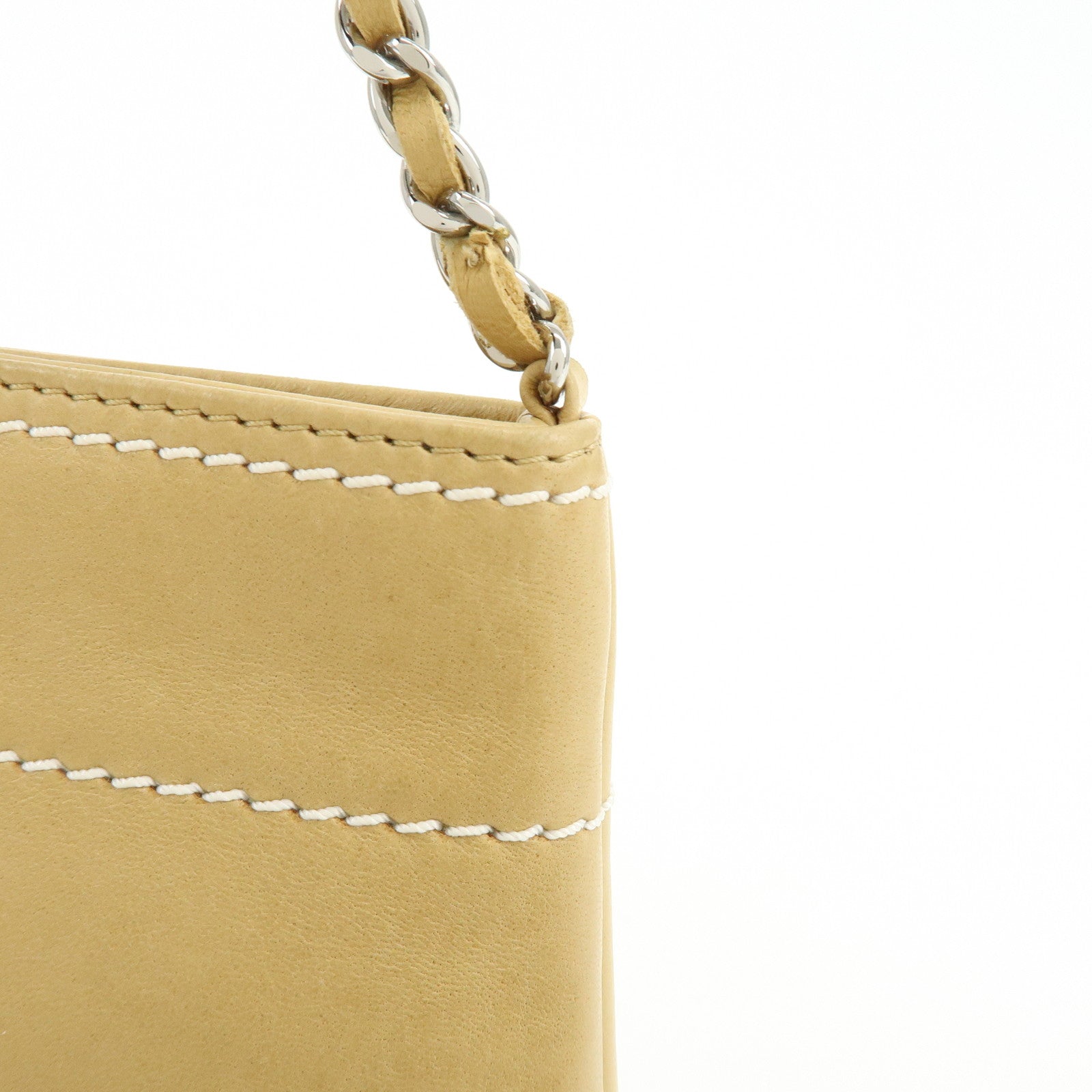 CHANEL Logo Lamb Skin Hand Bag Beige