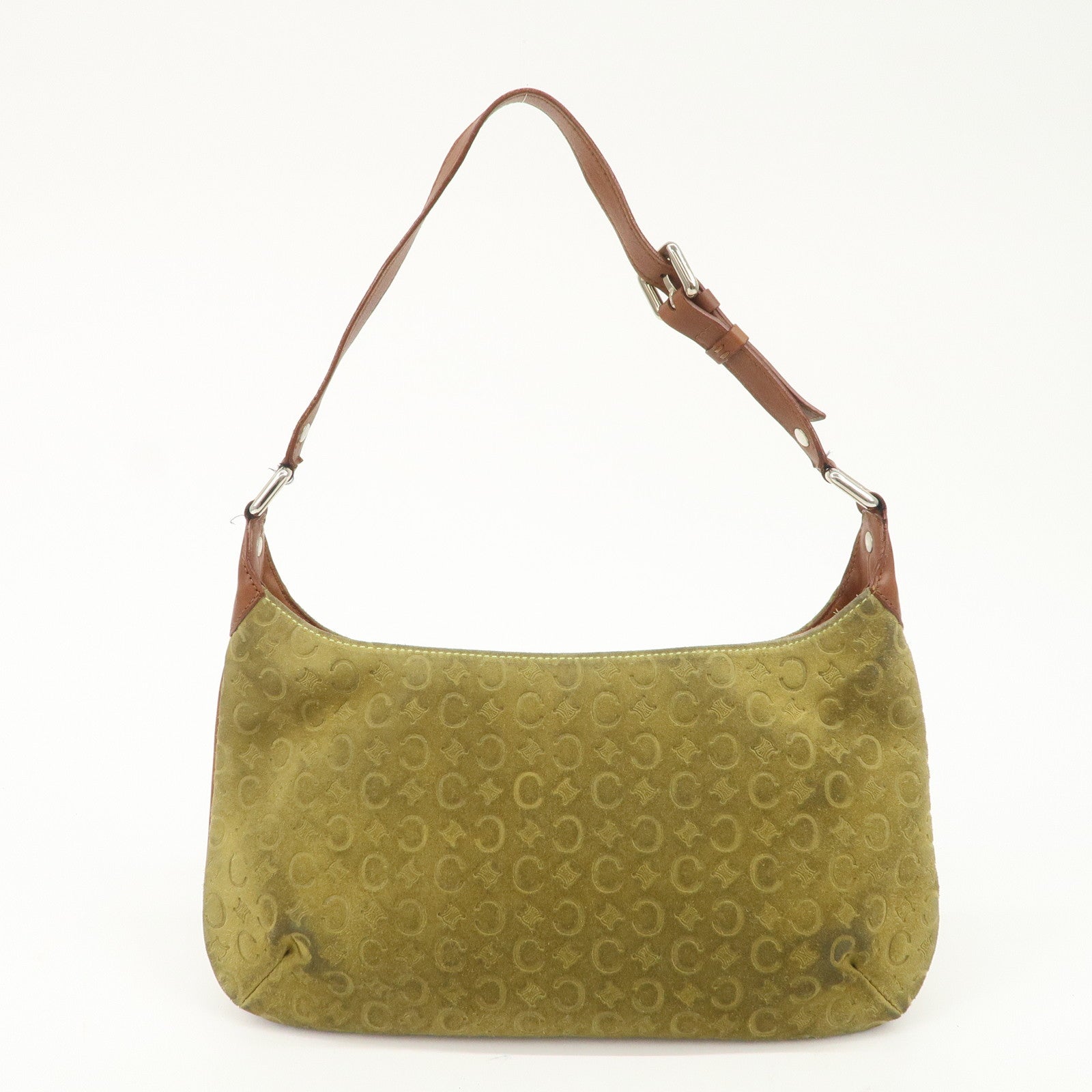 CELINE C Macadam Suede Leather Shoulder Bag Hand Bag Green Brown