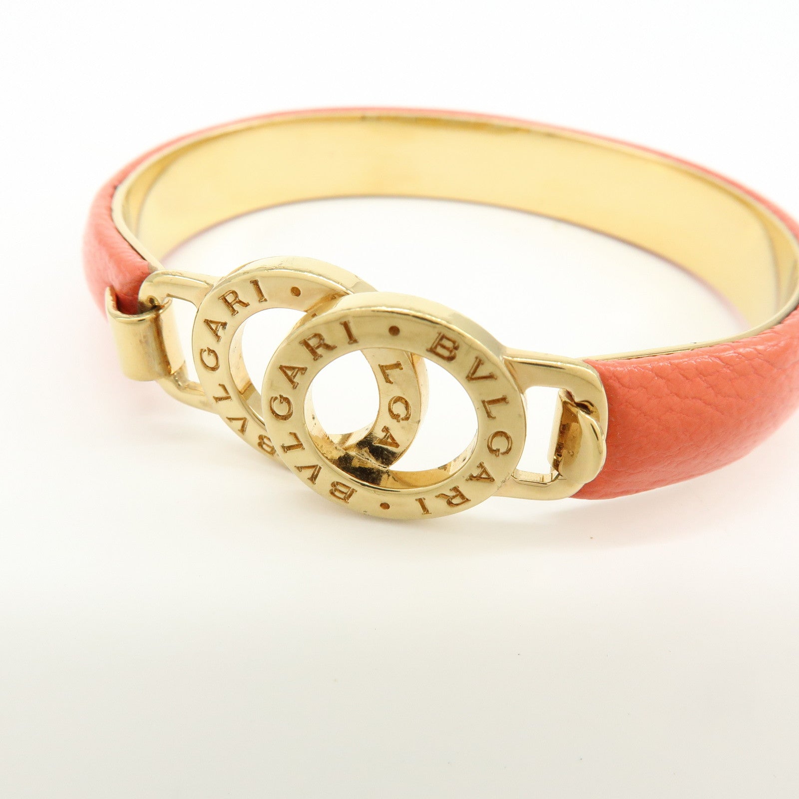 BVLGARI BVLGARI Logo Metal Leather Bracelet Gold Coral