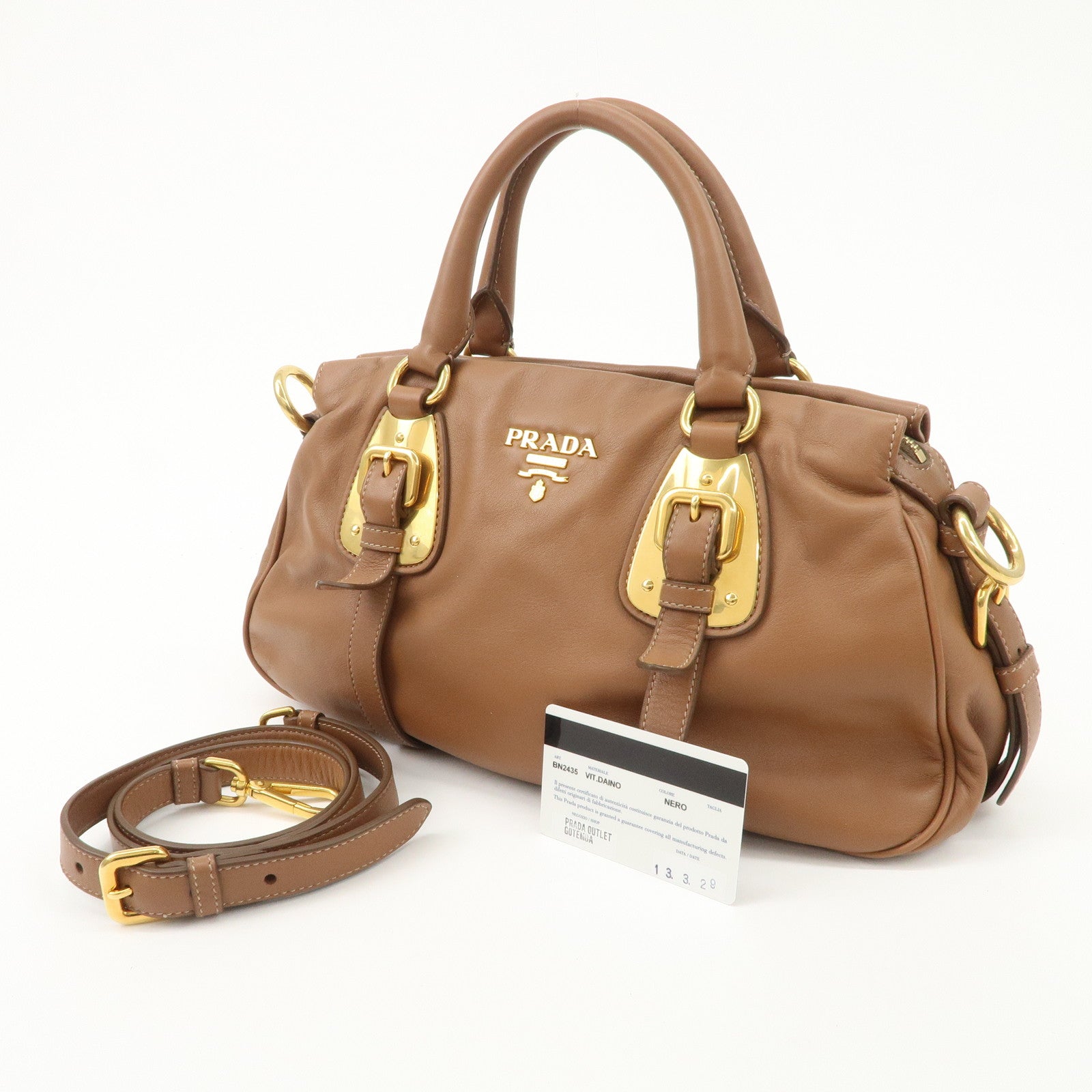 PRADA Leather 2Way Bag Hand Bag Shoulder Bag Brown BN2435 Used