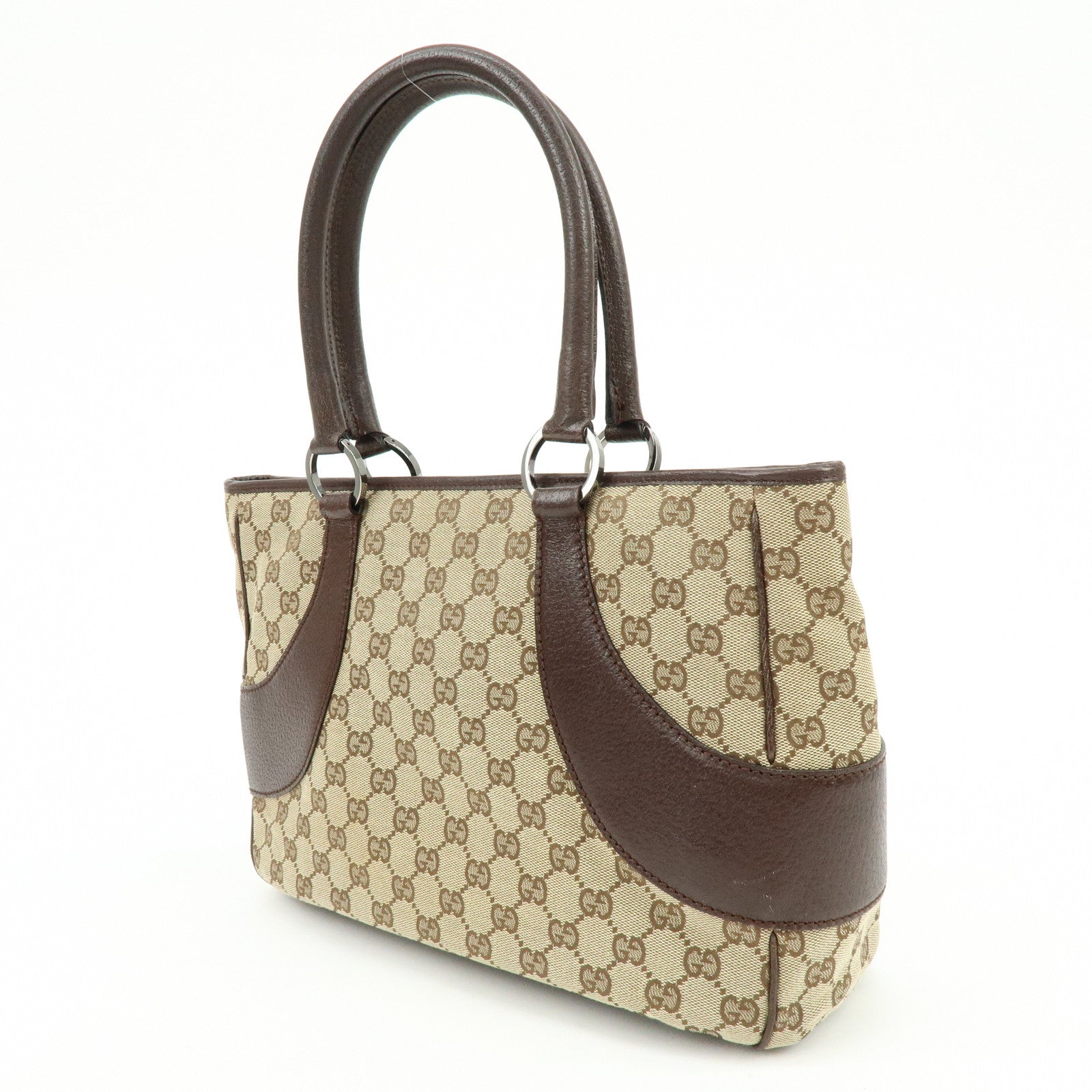 GUCCI GG Canvas Leather Tote Bag Hand BagBrown 113011