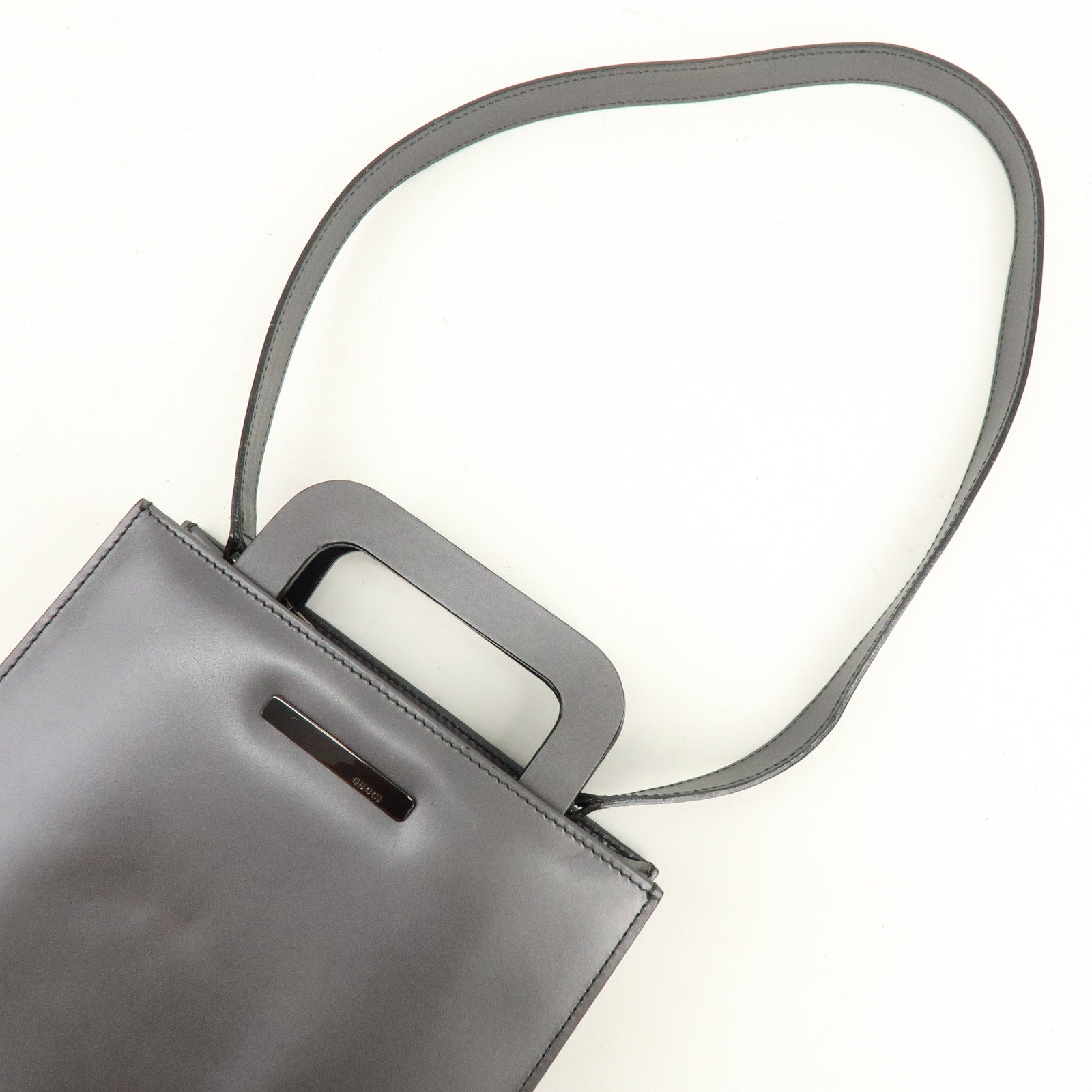 GUCCI Leather 2Way Bag Hand Shoulder Bag Silver Gray 001・1434・1855