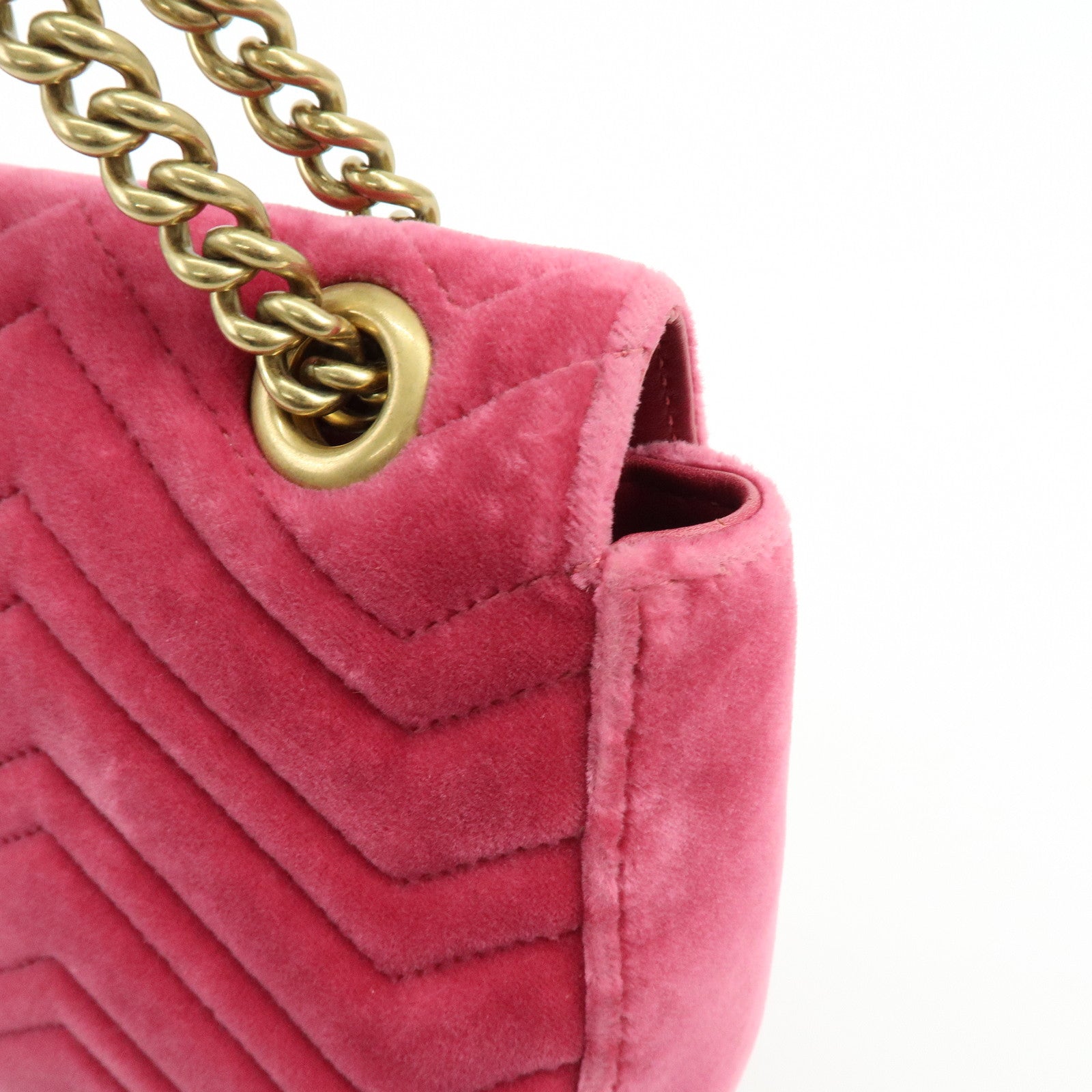 GUCCI GG Marmont Velour Leather Chain Shoulder Bag Pink 443496