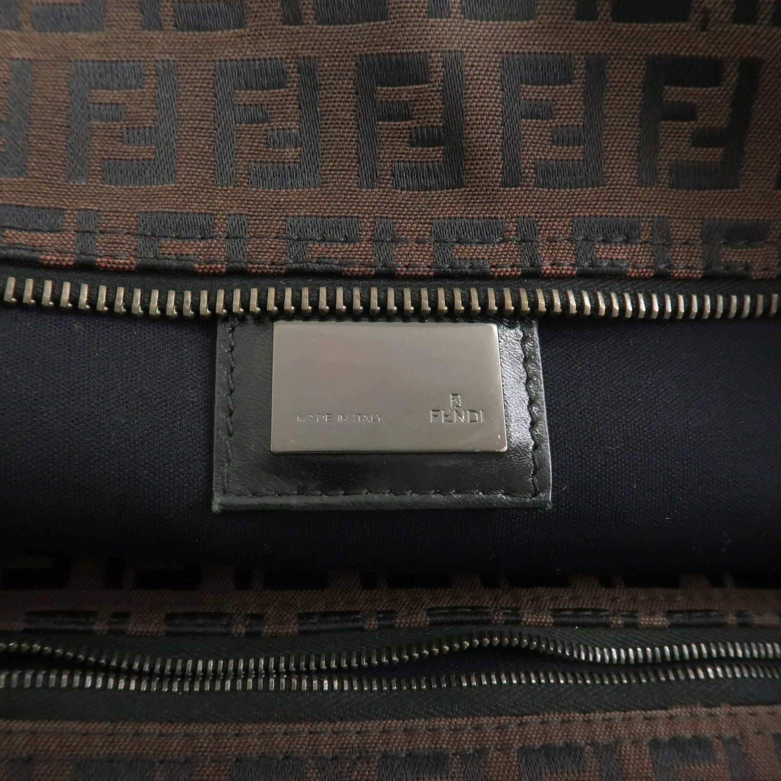 FENDI Zucchino Canvas Leather Tote Bag Shoulder Bag Brown 8BH025