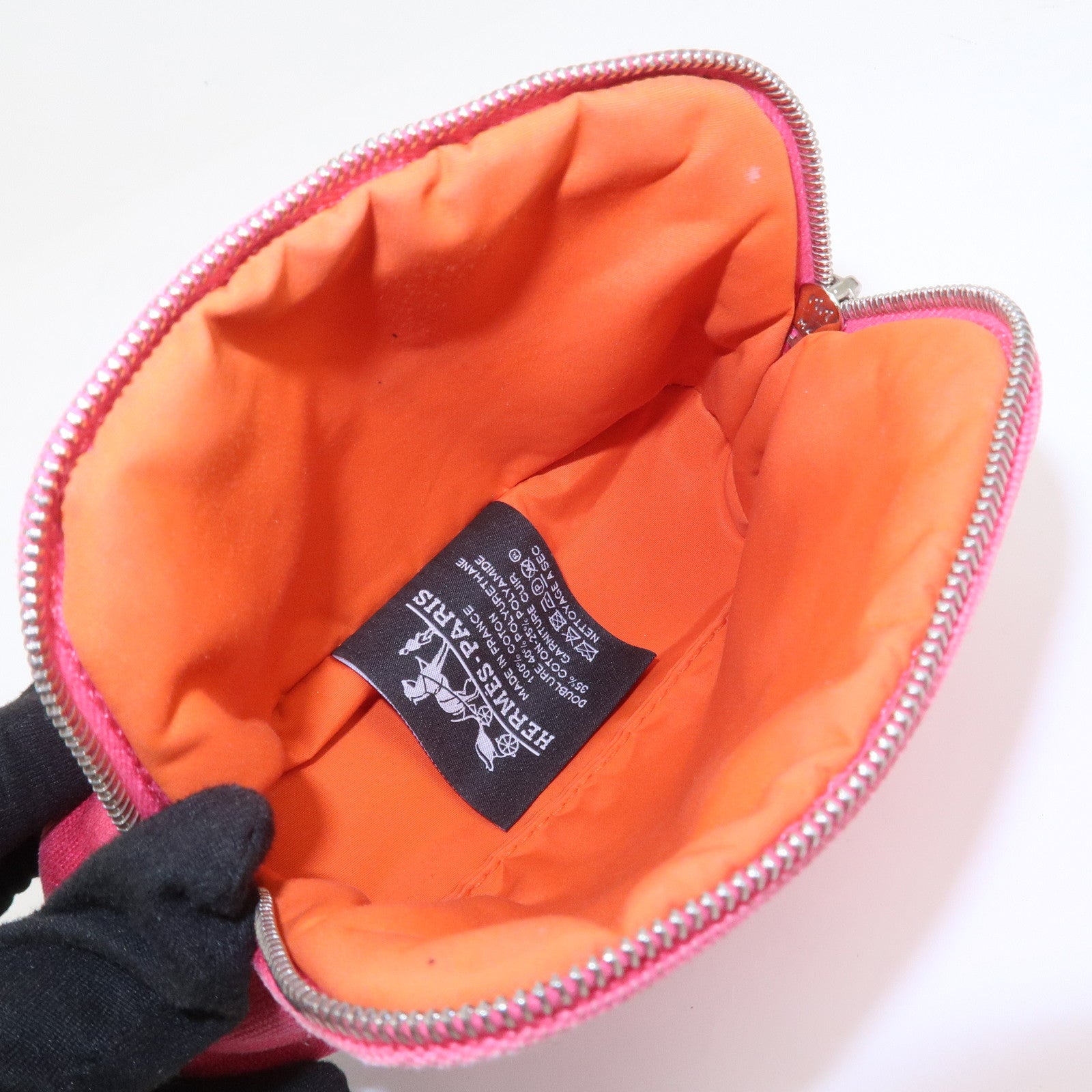 HERMES Canvas Leather Bolide Pouch Cosmetic Pouch Makeup Bag Pink