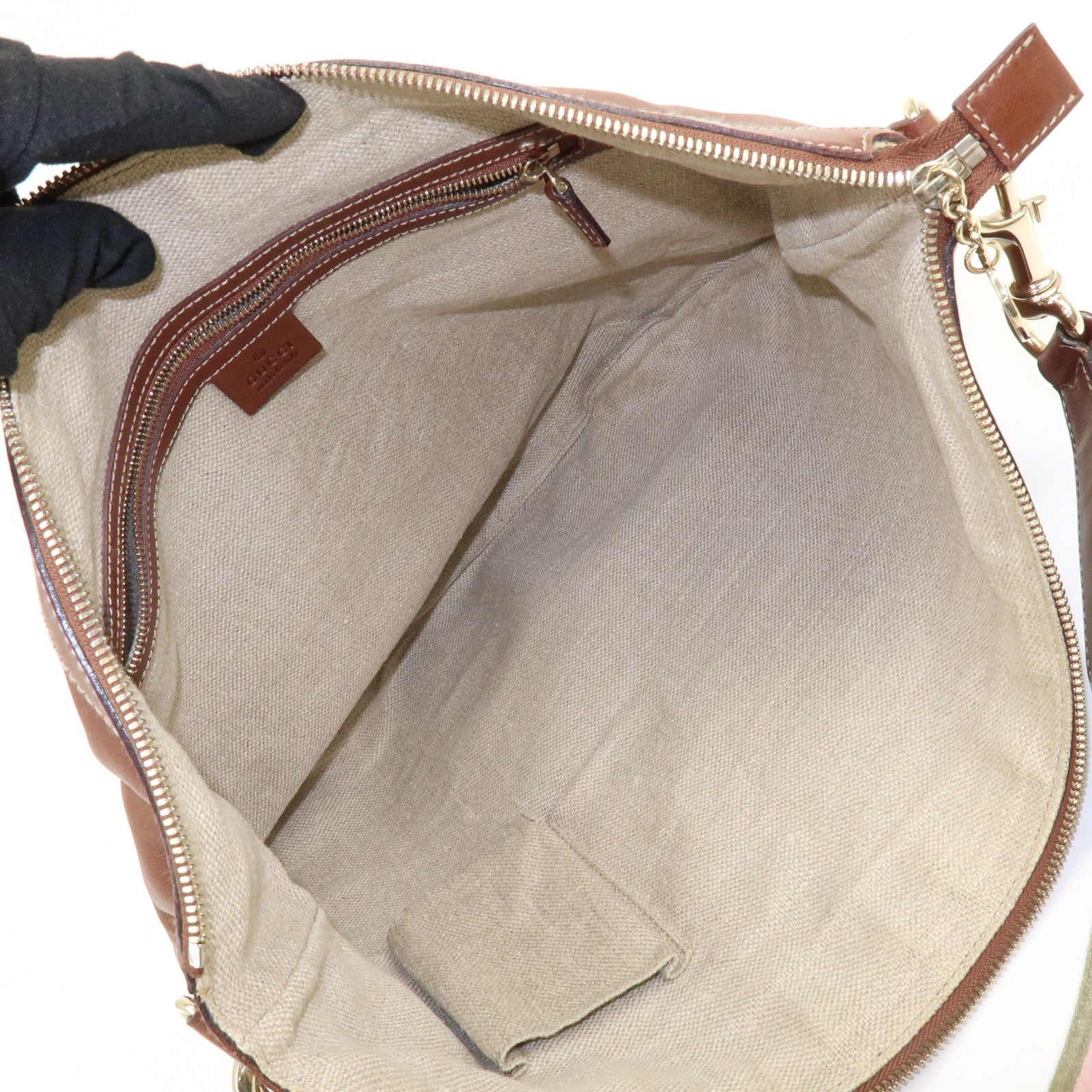 GUCCI Leather Shoulder Bag Brown 154401