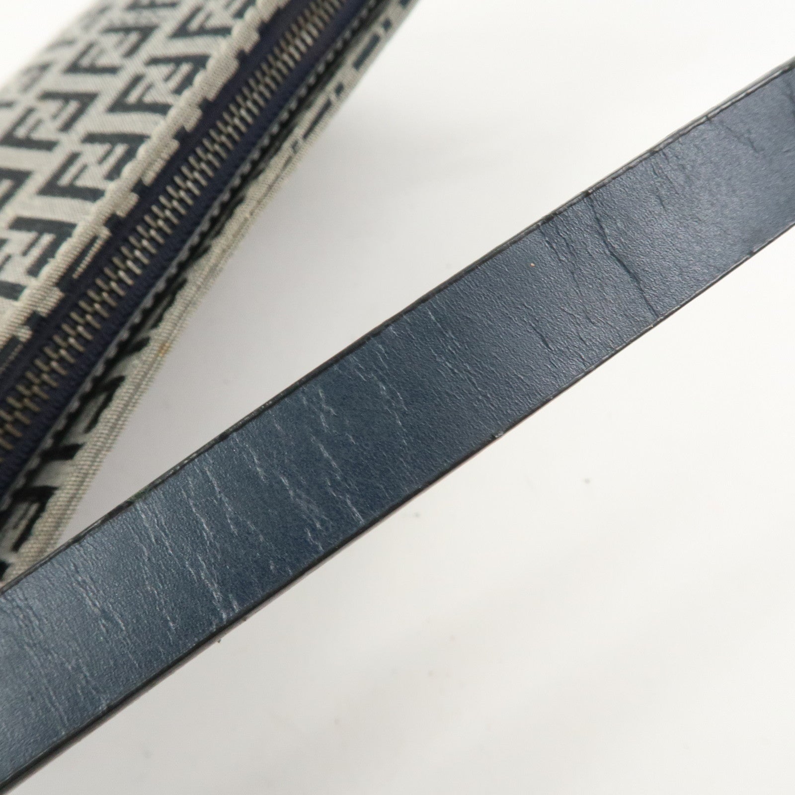 FENDI Zucchino Canvas Leather Shoulder Bag Hand Bag Navy 8BR042