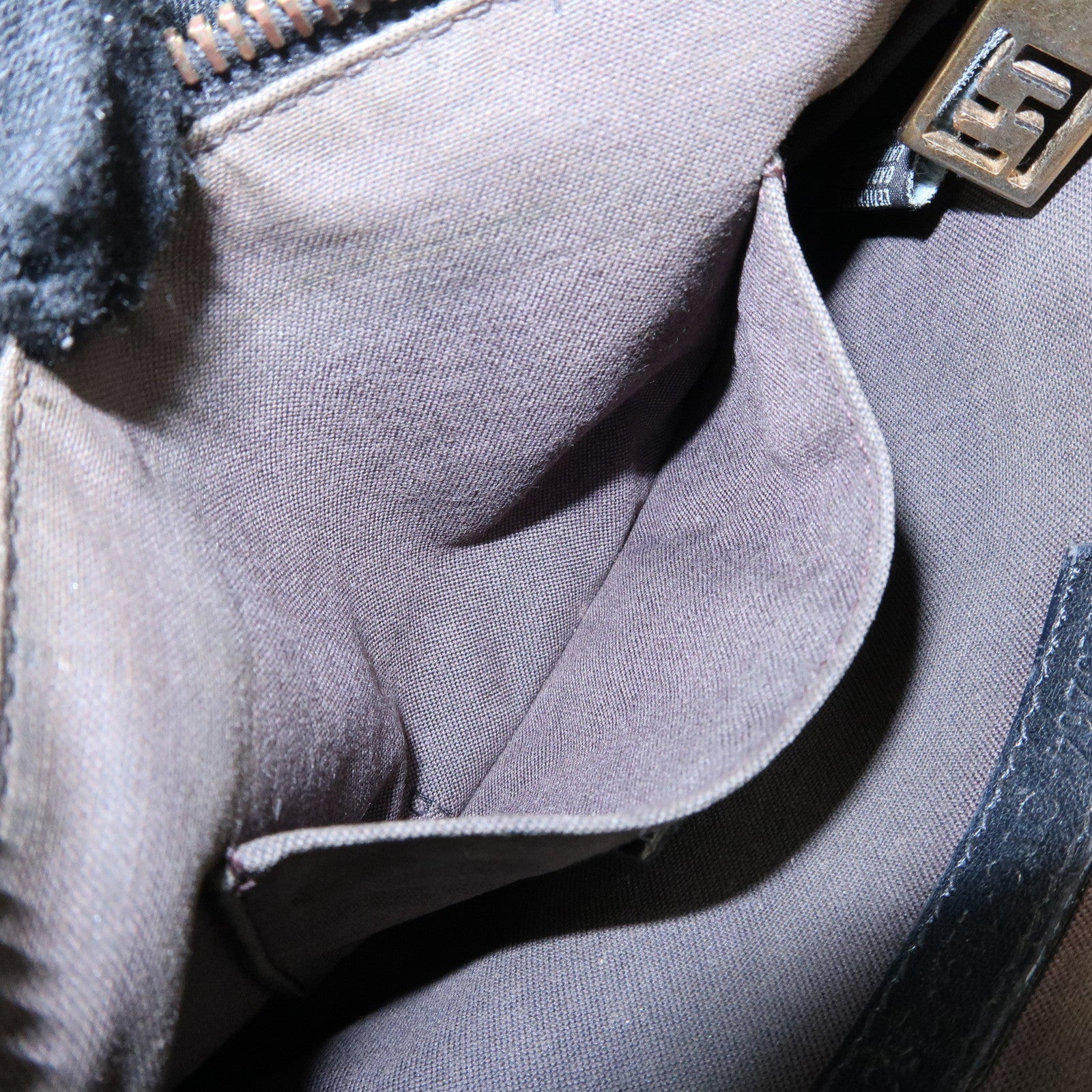 FENDI Canvas Leather Leopard Chain Hand Bag Brown Black 8M0264