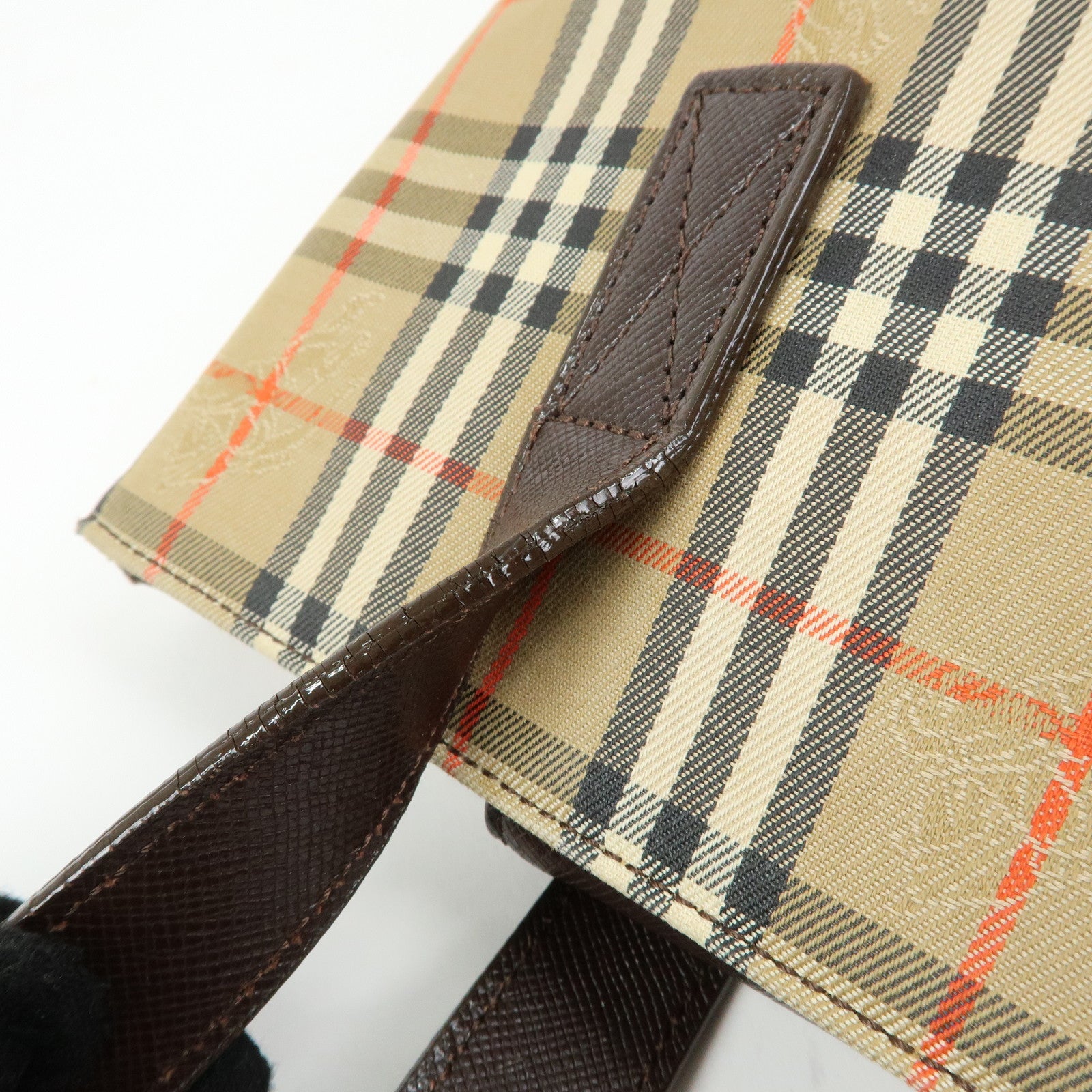 BURBERRY Nova Plaid Canvas Leather Tote Bag Shoulder Bag Beige