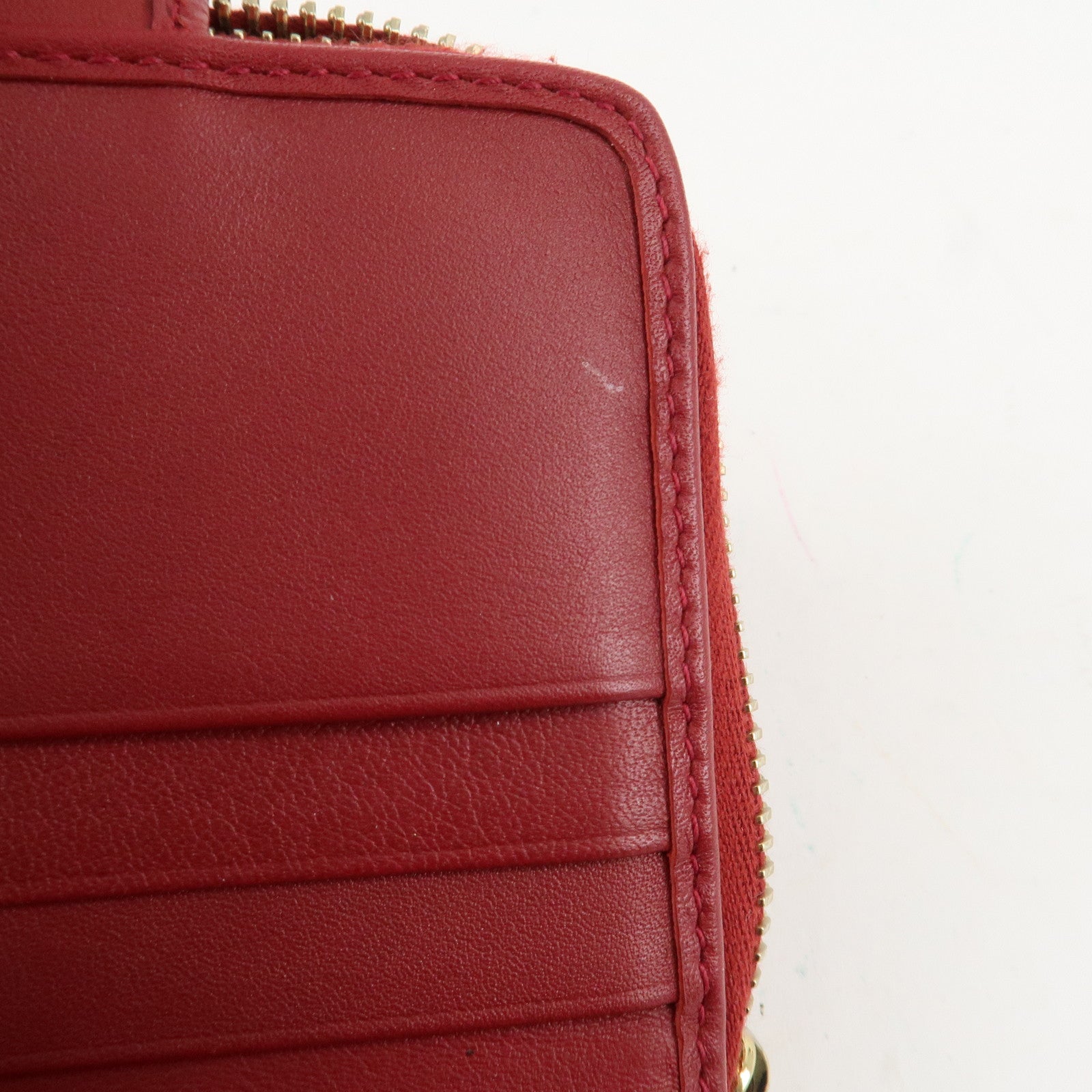 GUCCI Micro Guccissima Leather Bi-Fold Compact Wallet Red 449395 Used