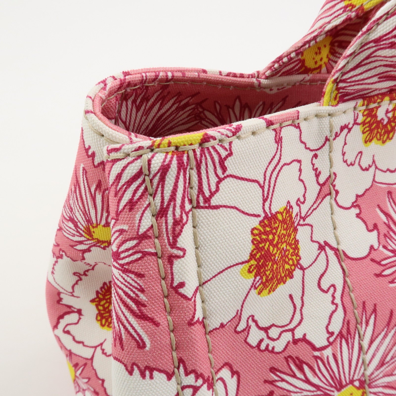 PRADA Canapa Canvas 2Way Bag Hand Bag Flower Print Pink