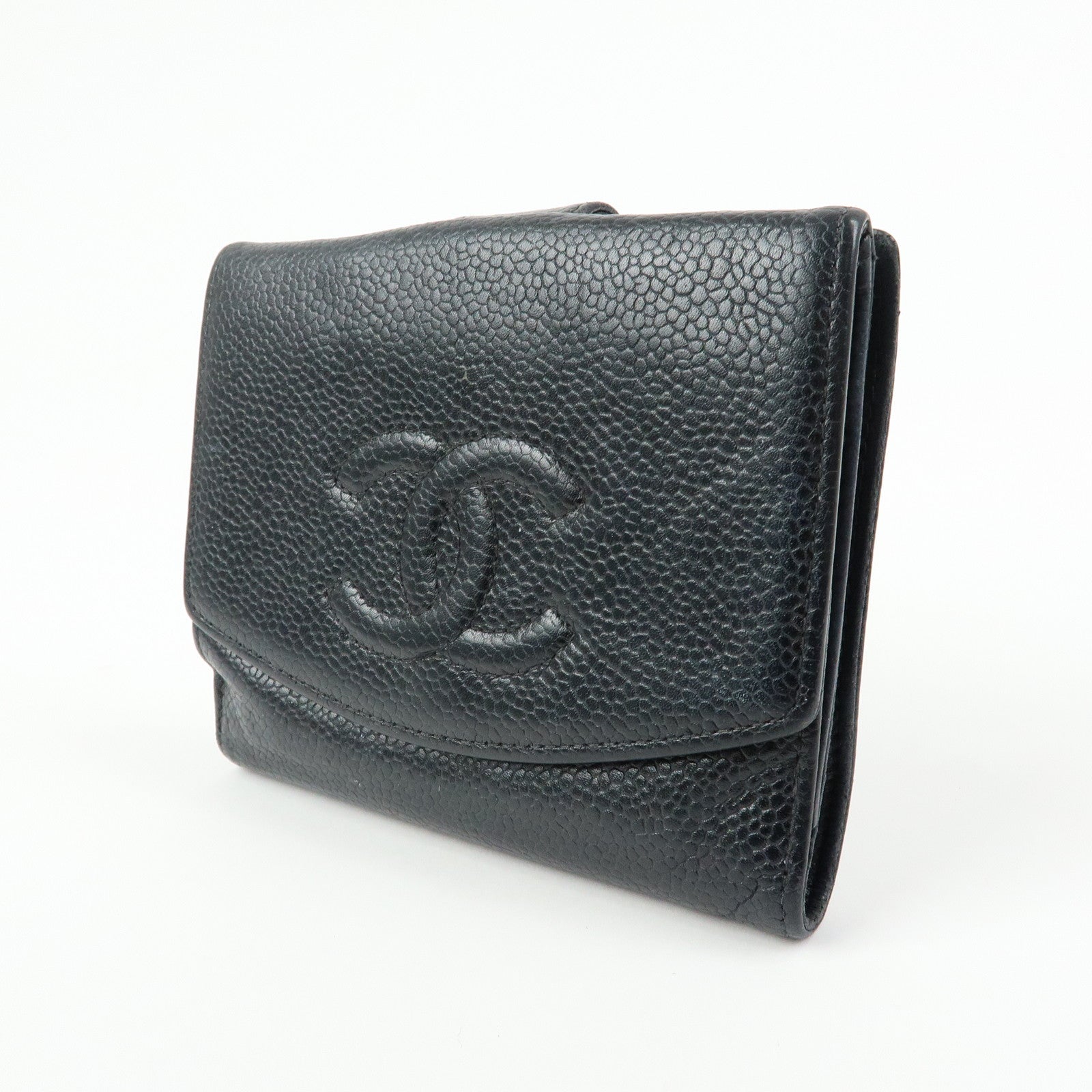 CHANEL COCO Mark Cavairskin Compact Wallet Black