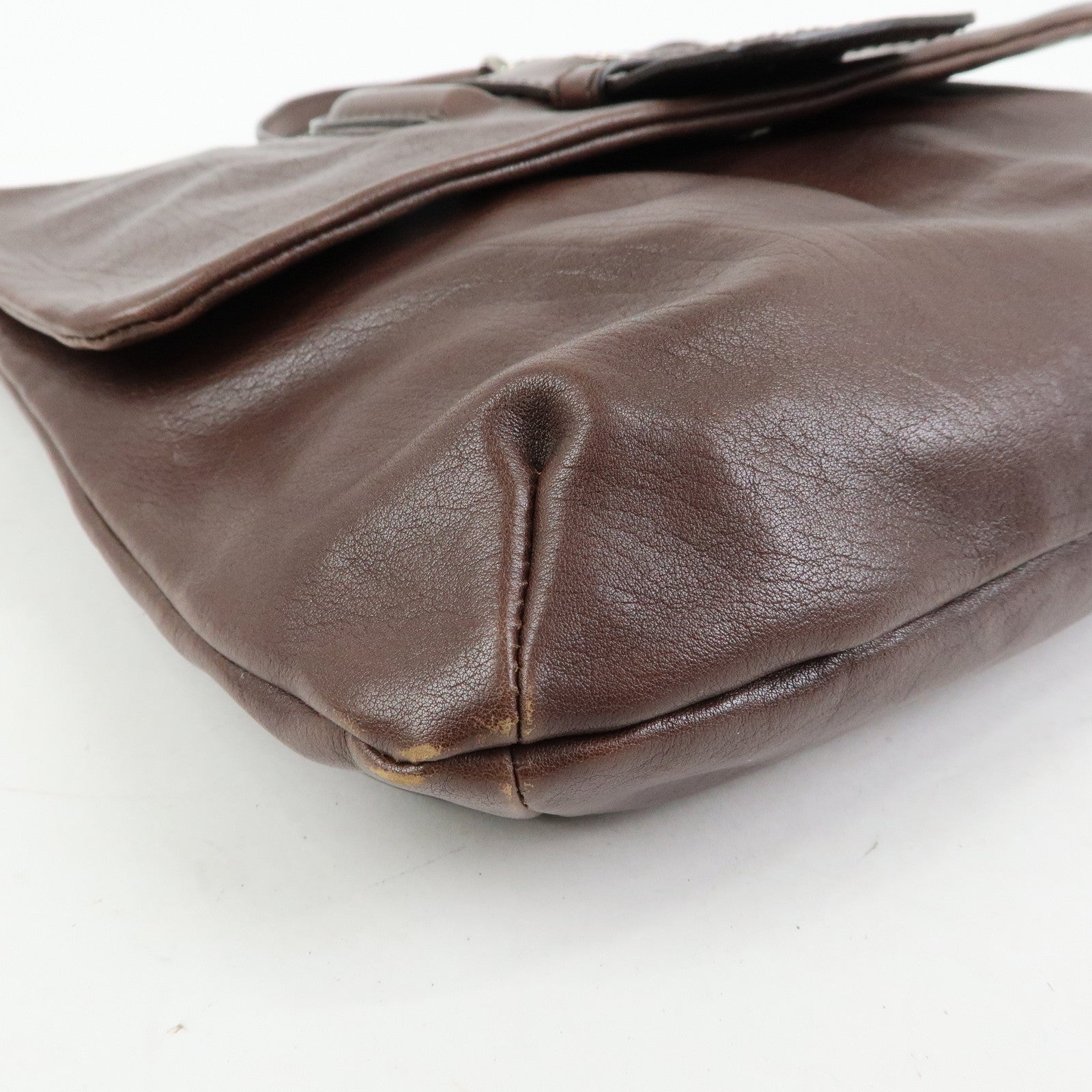 TOD'S Leather Belt Accent Flap Shoulder Bag Crossbody Bag Brown