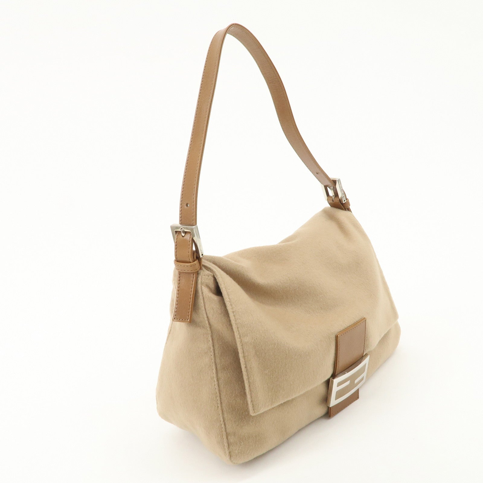 FENDI Zucca Mamma Baguette Wool Shoulder Bag Black Brown 26325