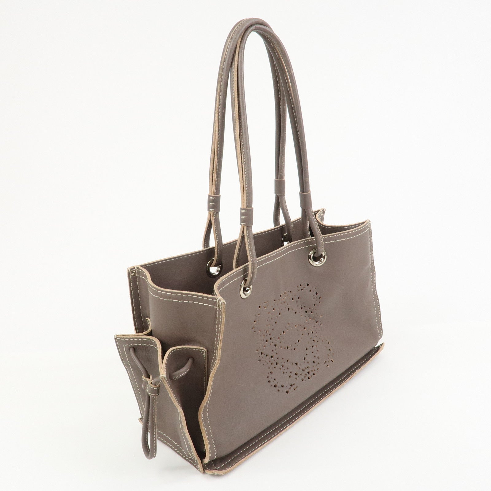 LOEWE Anagram Logo Leather Shopper Tote Bag Shoulder bag Brown