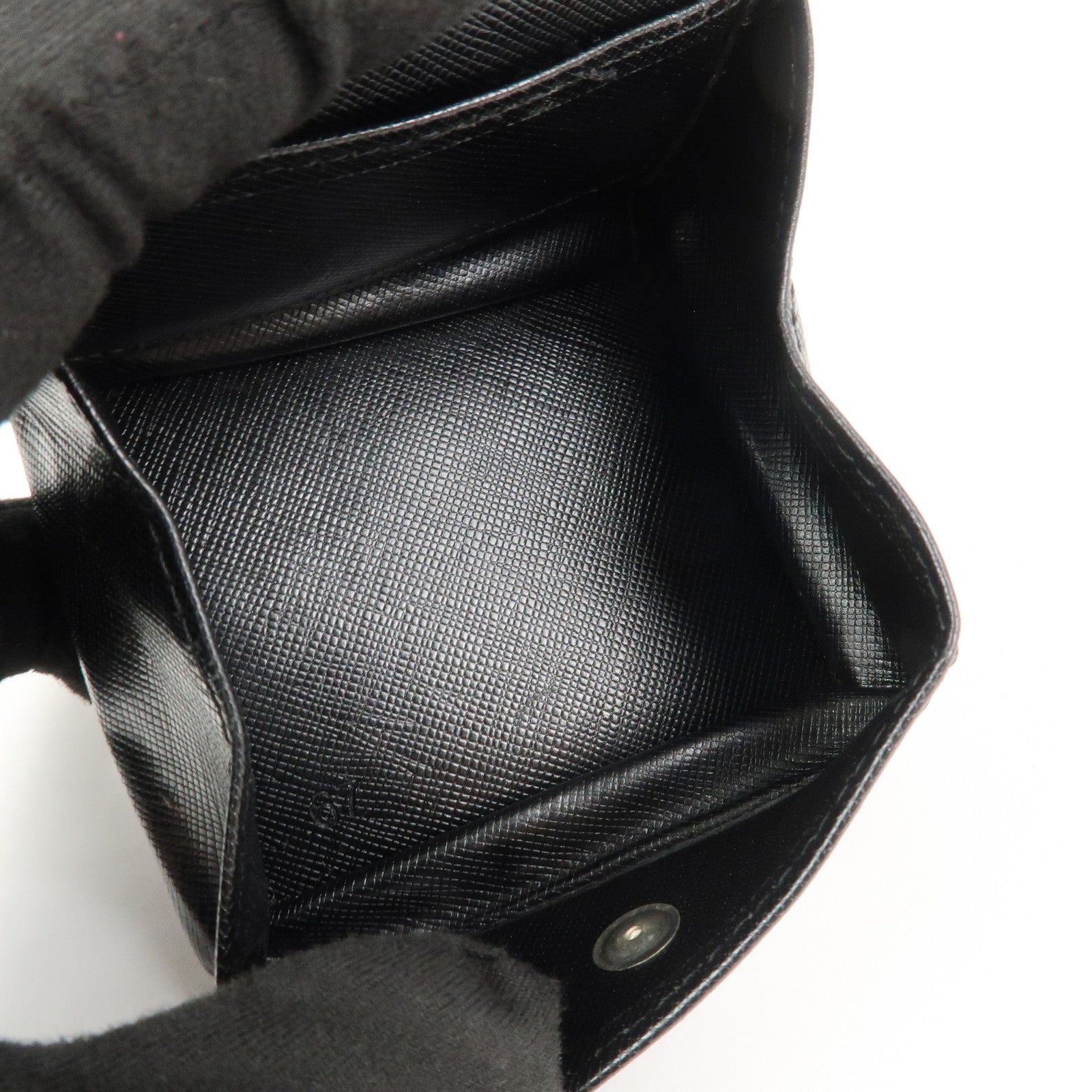 PRADA Triangle Logo Nylon Saffiano Leather Coin Case Black M634