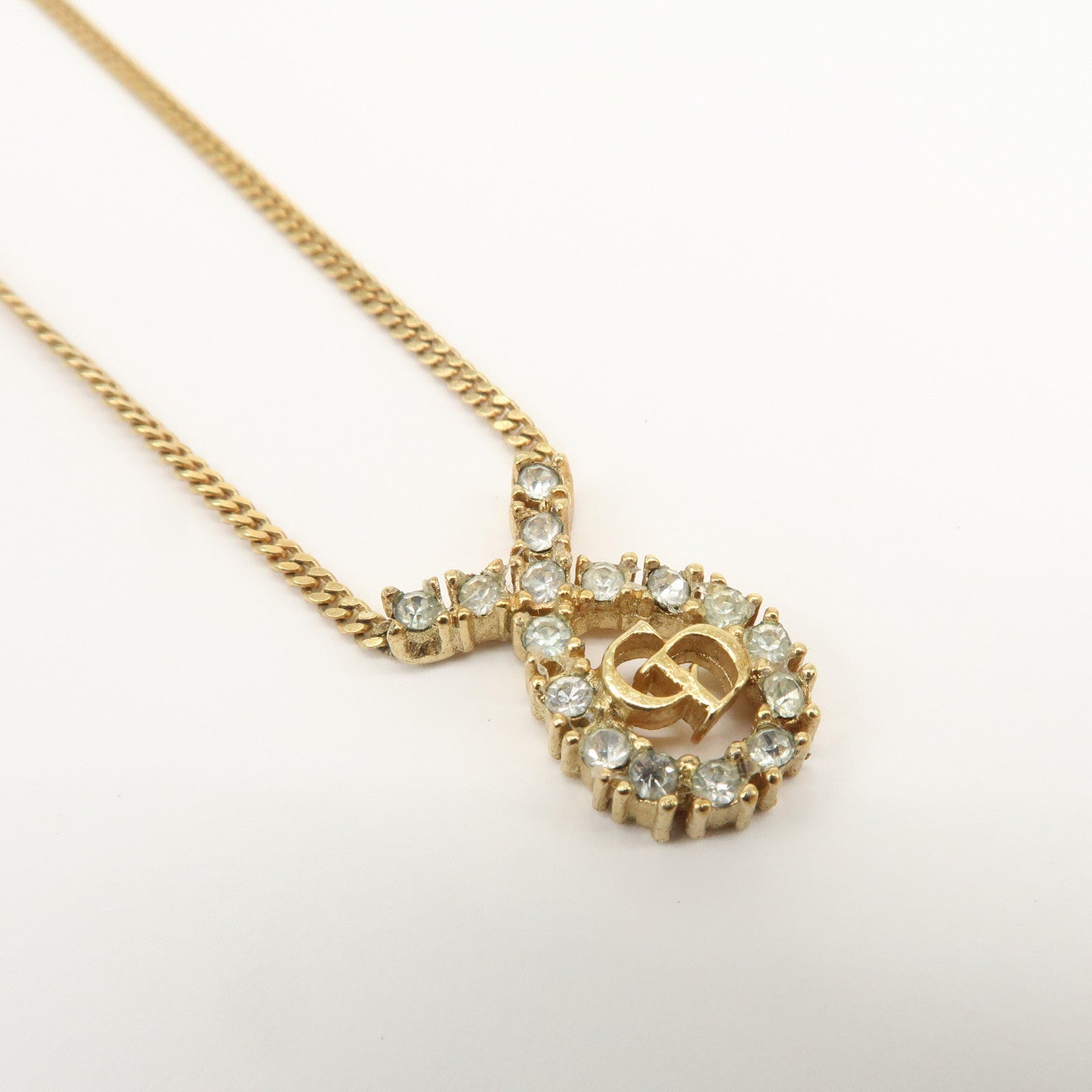 Christian Dior CD Logo Metal Rhinestone Necklace Choker Gold