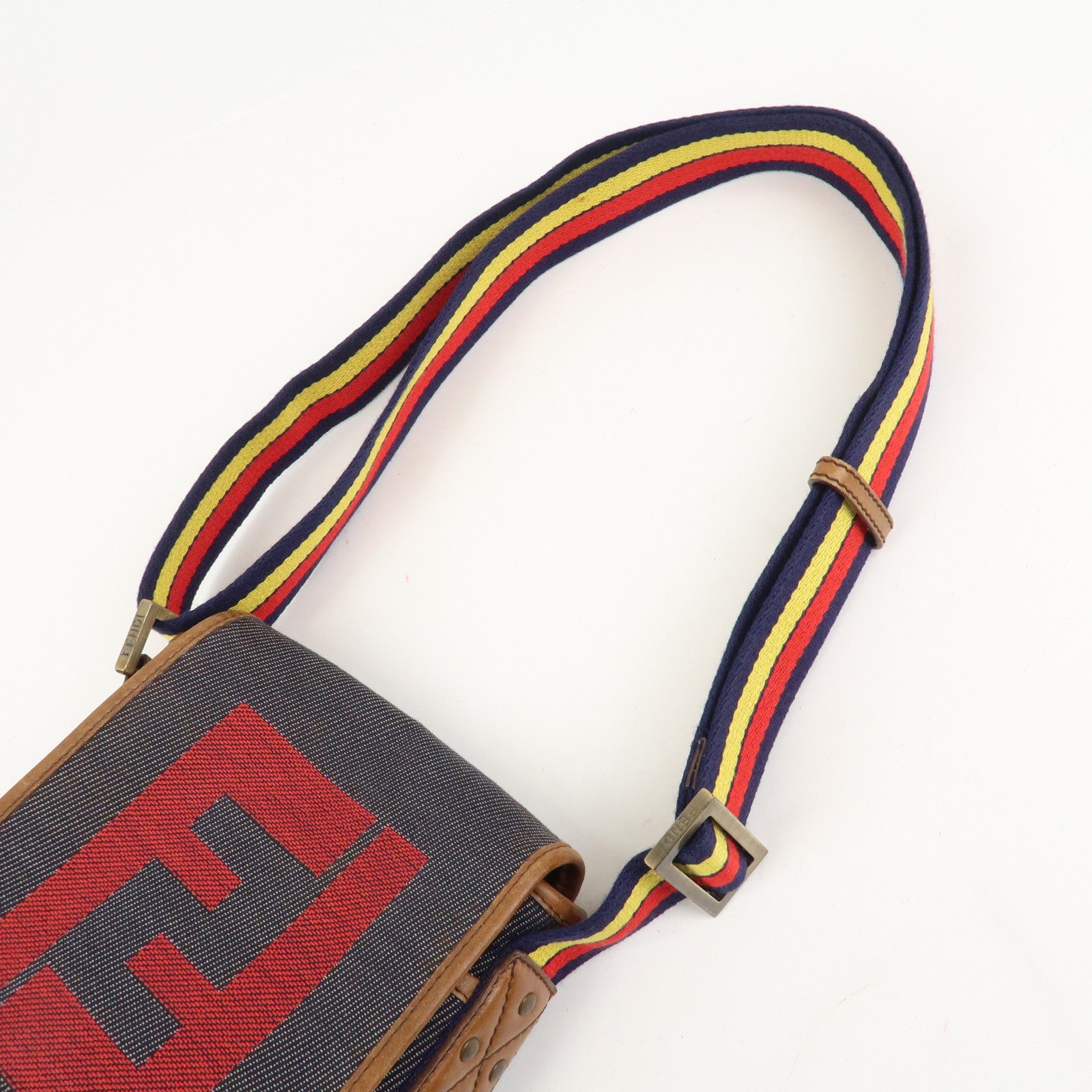 FENDI Zucca Canvas Leather Shoulder Bag Crossbody Bag Navy 7VA155