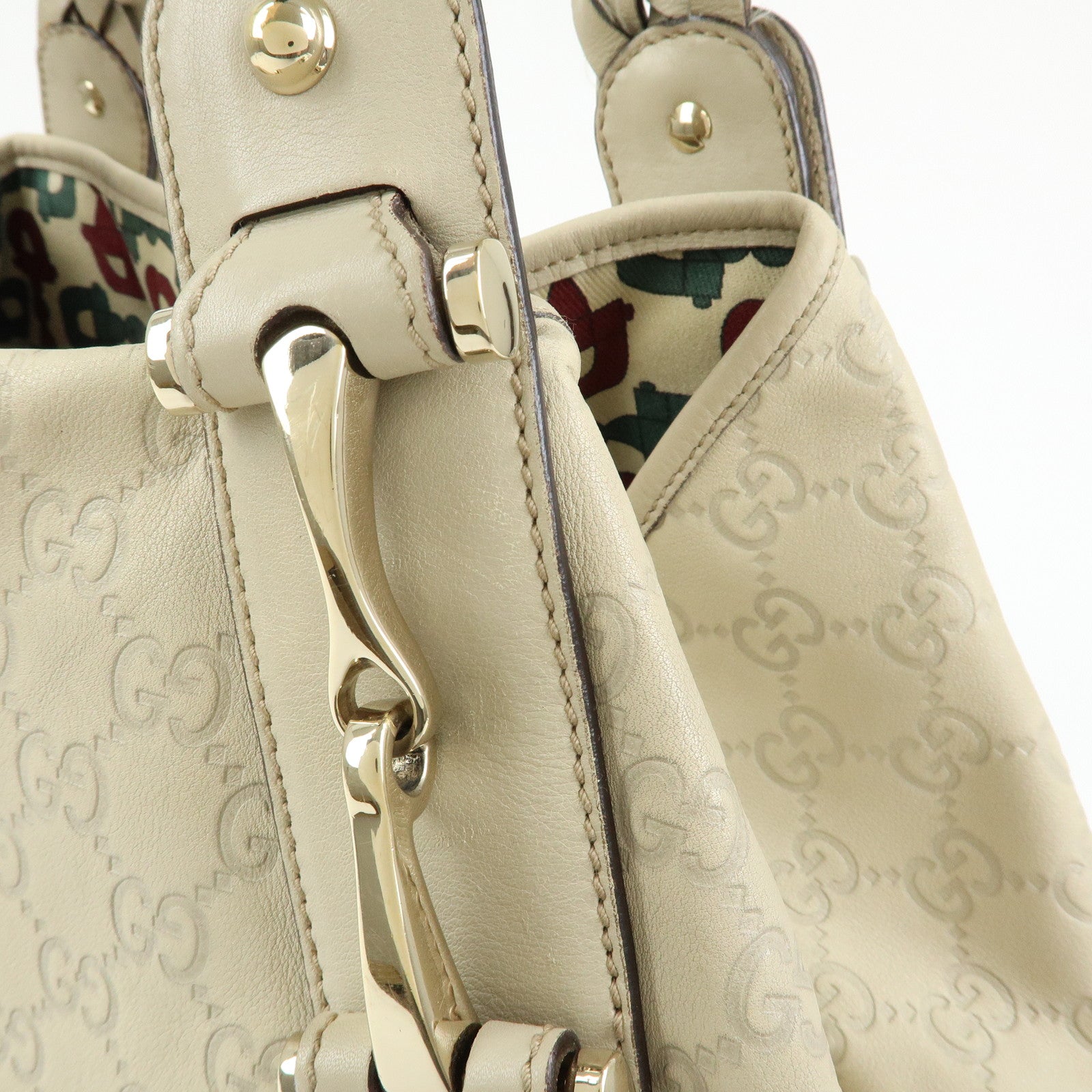 GUCCI Horsebit Guccissima Leather Hand Bag Ivory 137621