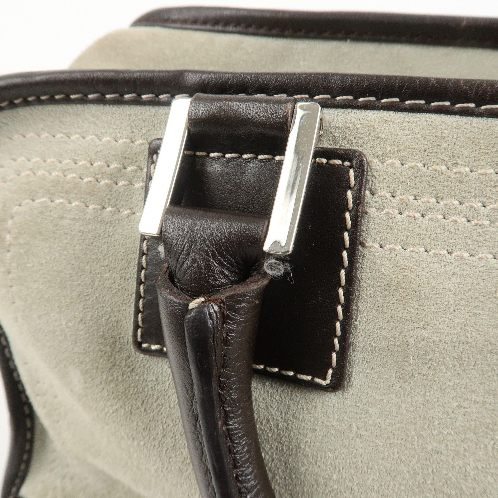 LOEWE Anagram Amazona 28 Suede Leather Hand Bag Ivory Brown Used