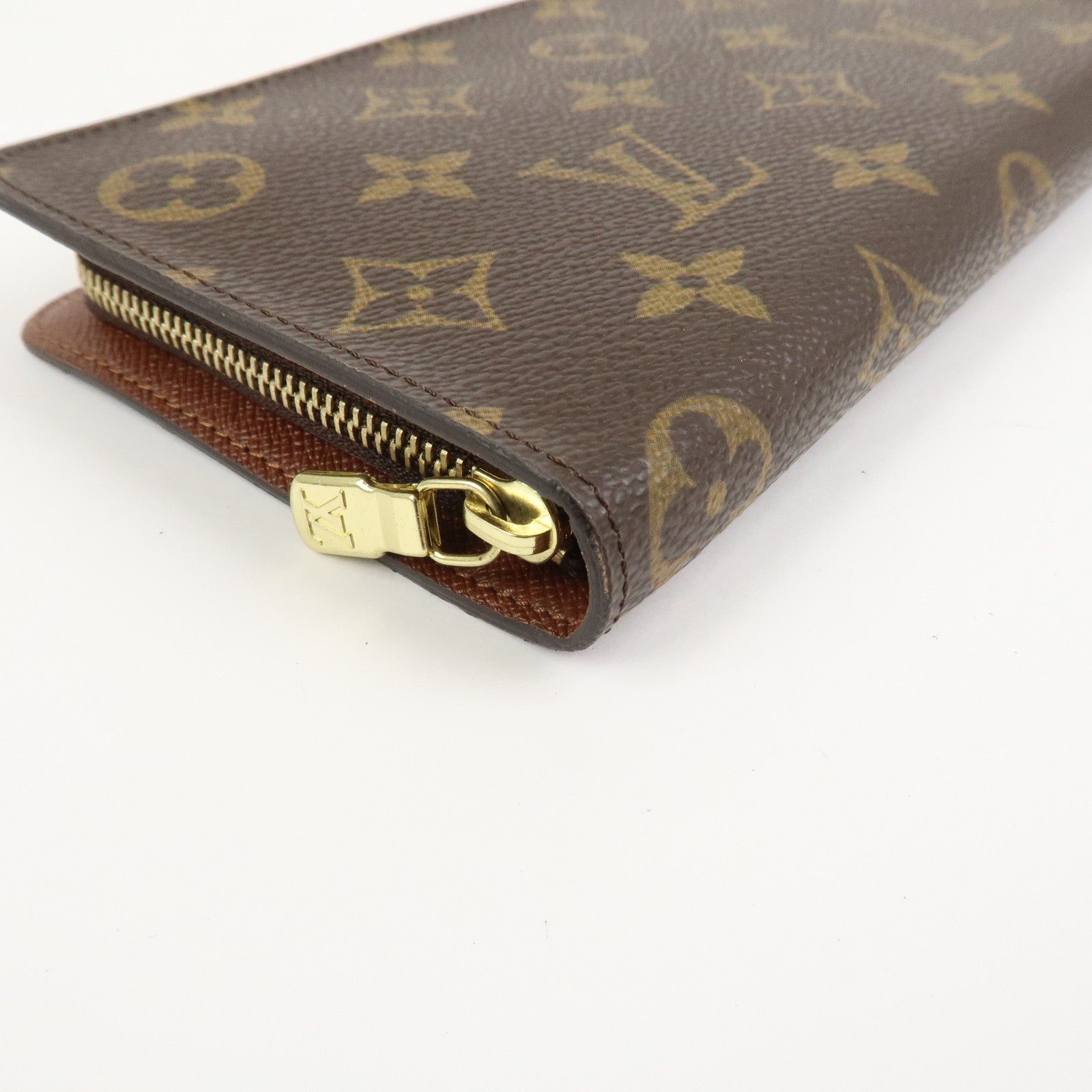 Loius Vuitton Monogram Porte Monnaie Zip Long Wallet Brown M61727