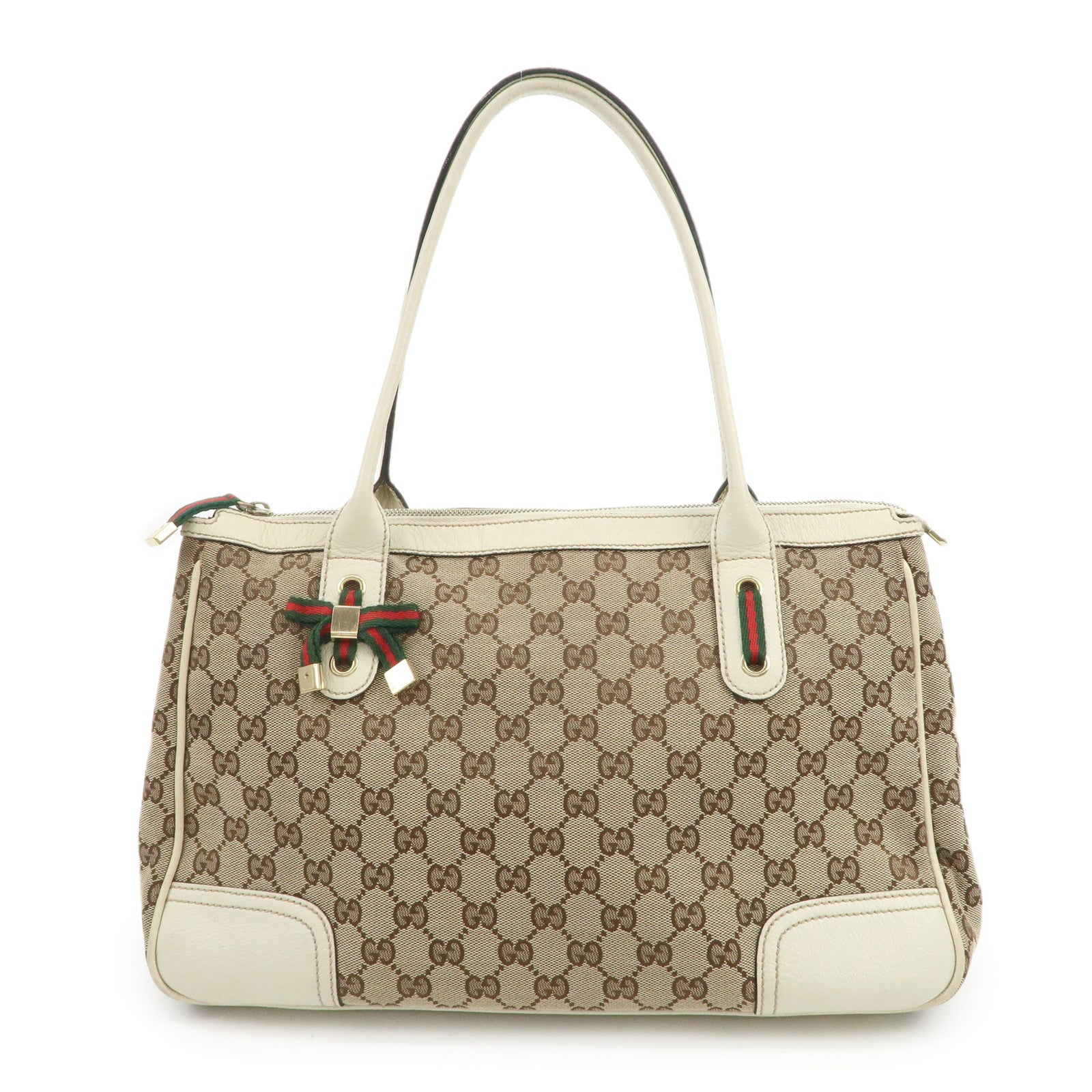 GUCCI Princy Sherry GG Canvas Leather Tote Bag Brown Ivory 177052