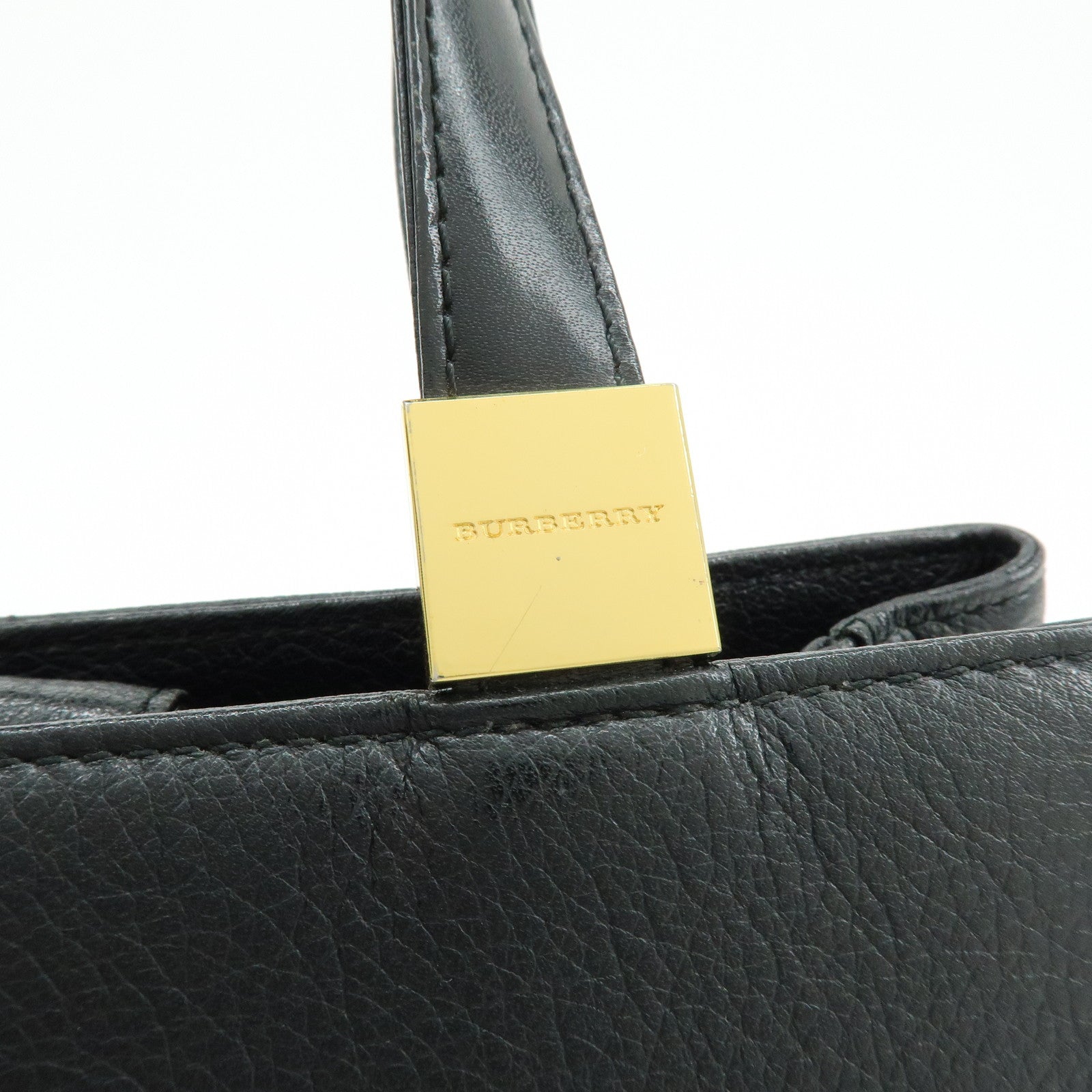 BURBERRY Logo Leather Mini Hand Bag Tote Bag Black