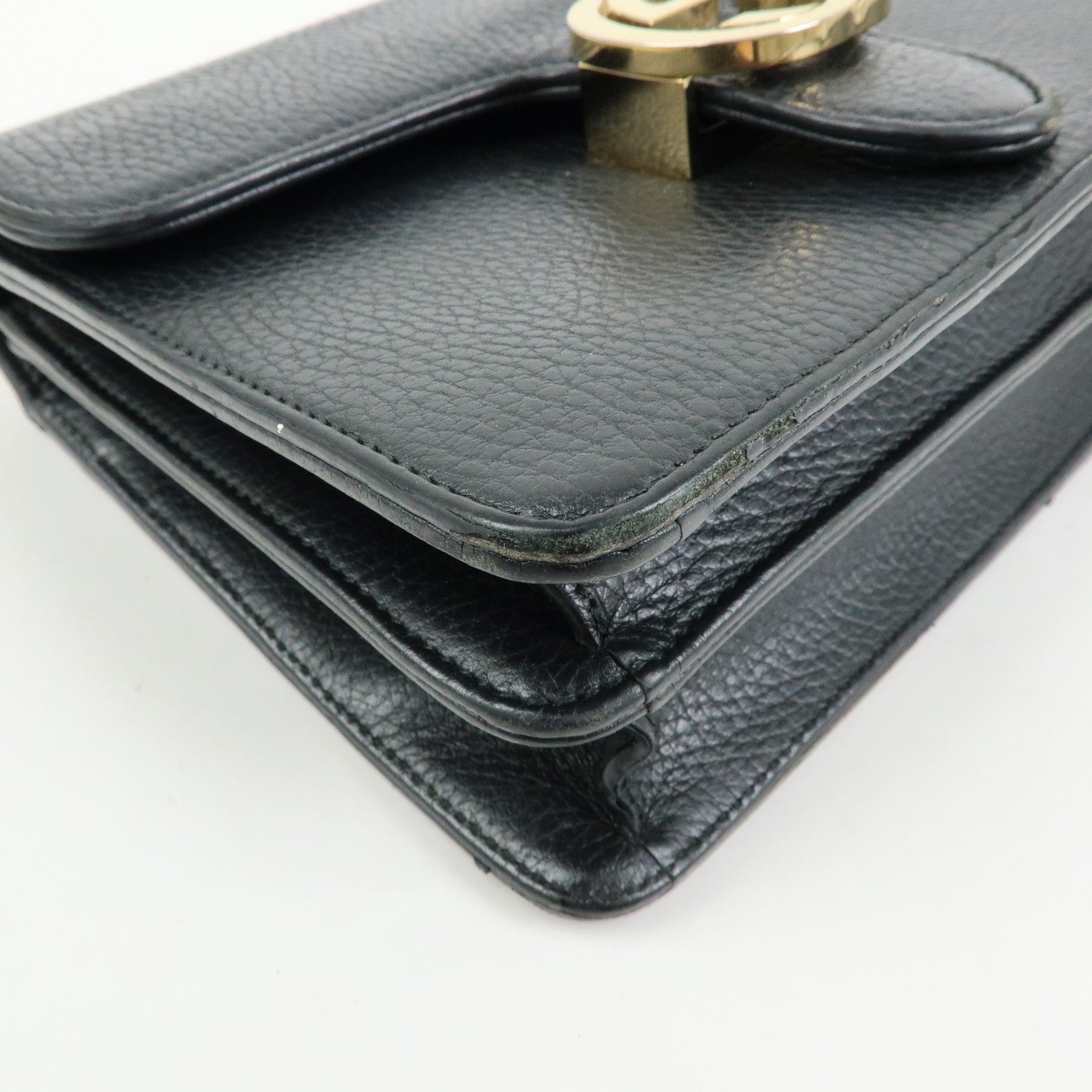 GUCCI Interlocking G Leather Chain Shoulder Bag Black 510304
