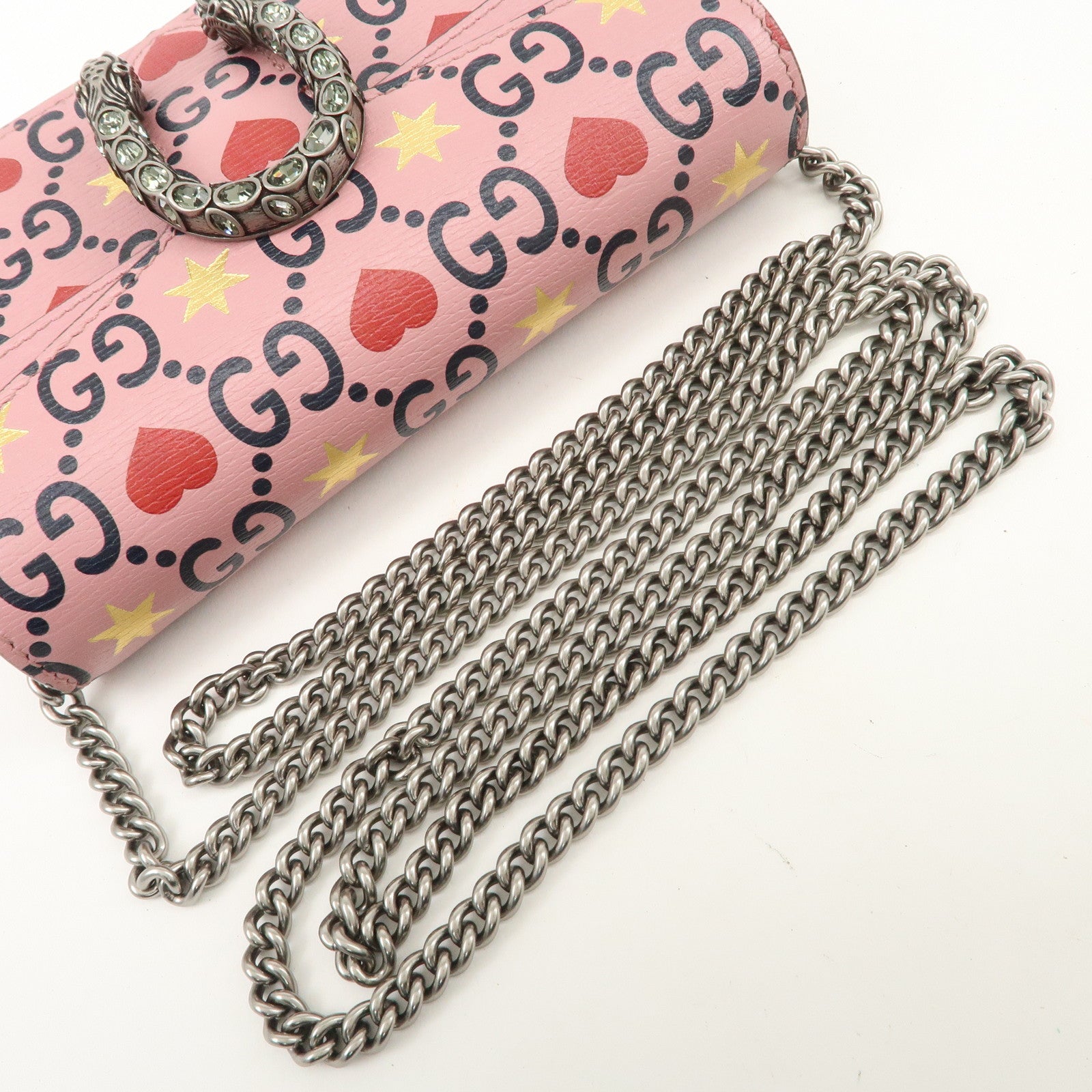 GUCCI Dionysus Super Mini Bag Heart Chain Shoulder Bag Pink 476432