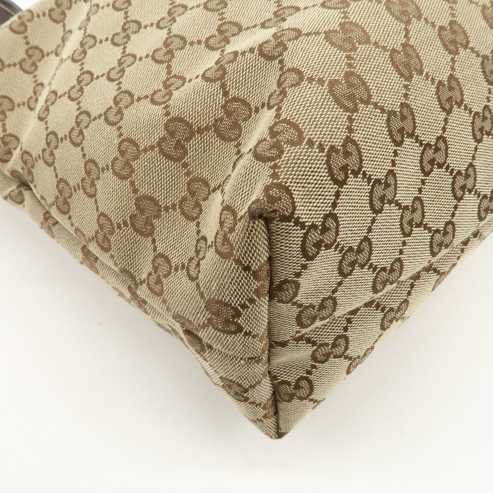GUCCI GG Monogram Canvas Leather Tote Bag Beige Mushroom 163695