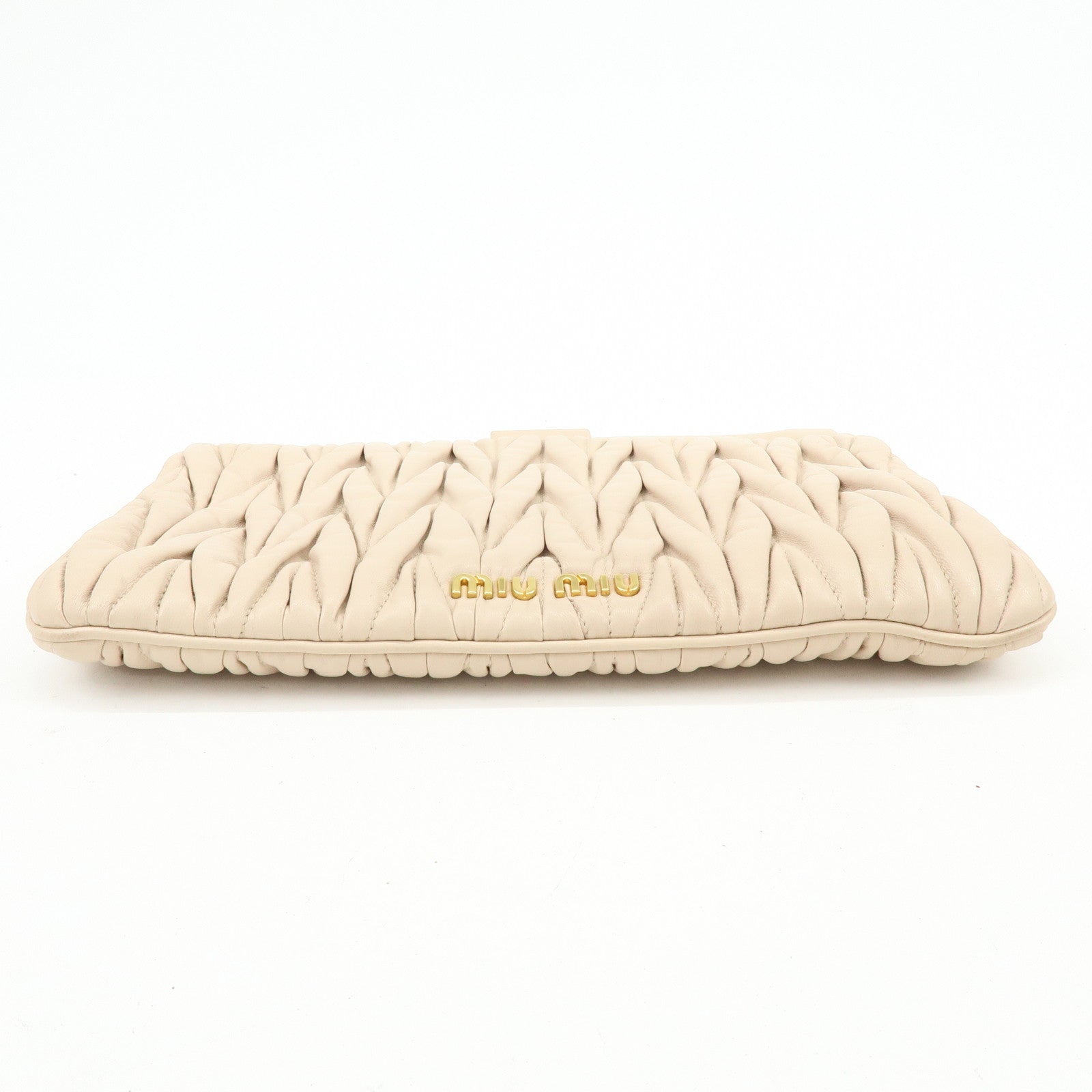 MIU MIU Matelasse Nappa Leather Clutch Bag Flat Pouch Beige RP0390