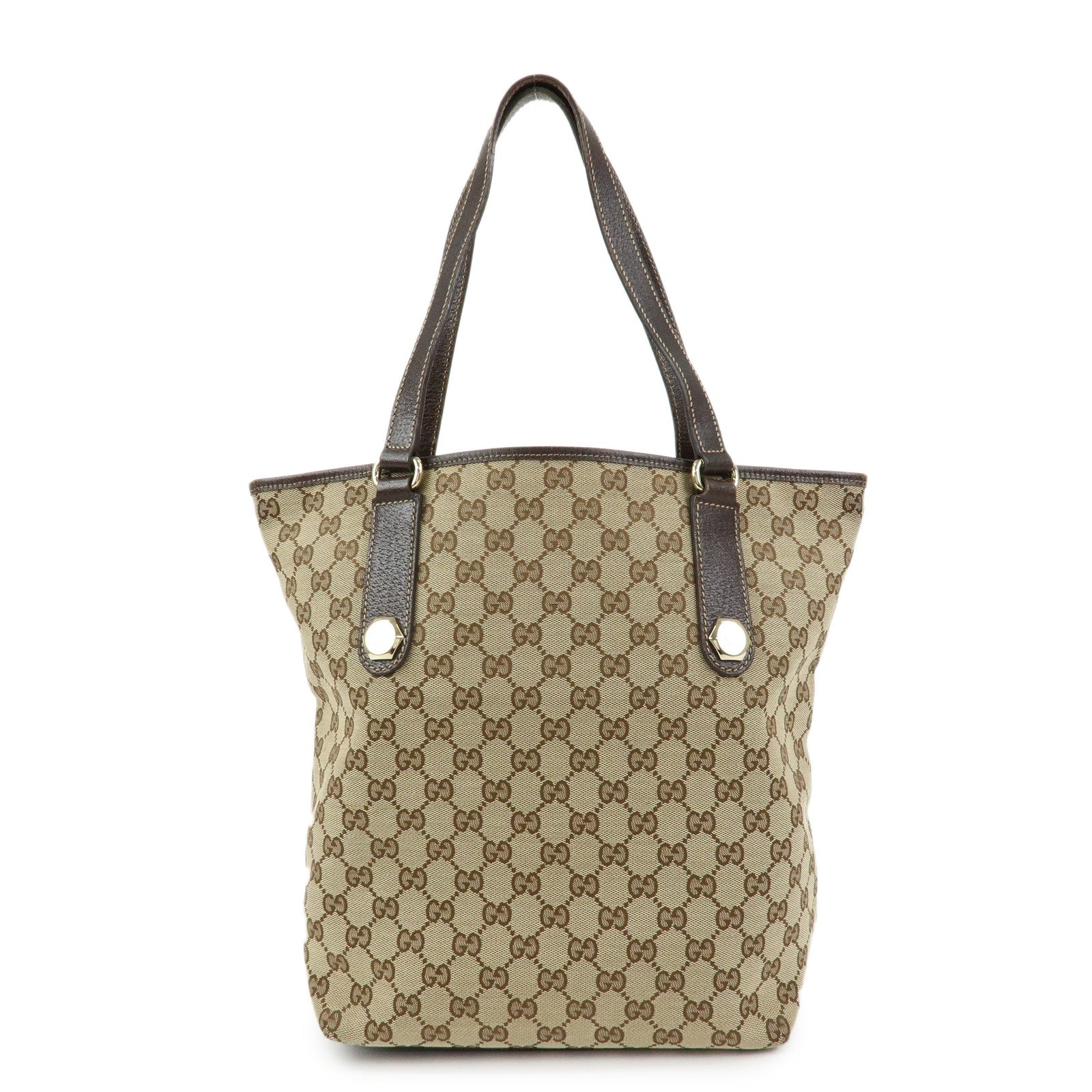 GUCCI GG Canvas Leather Tote Bag Shoulder Bag Beige Brown 153009