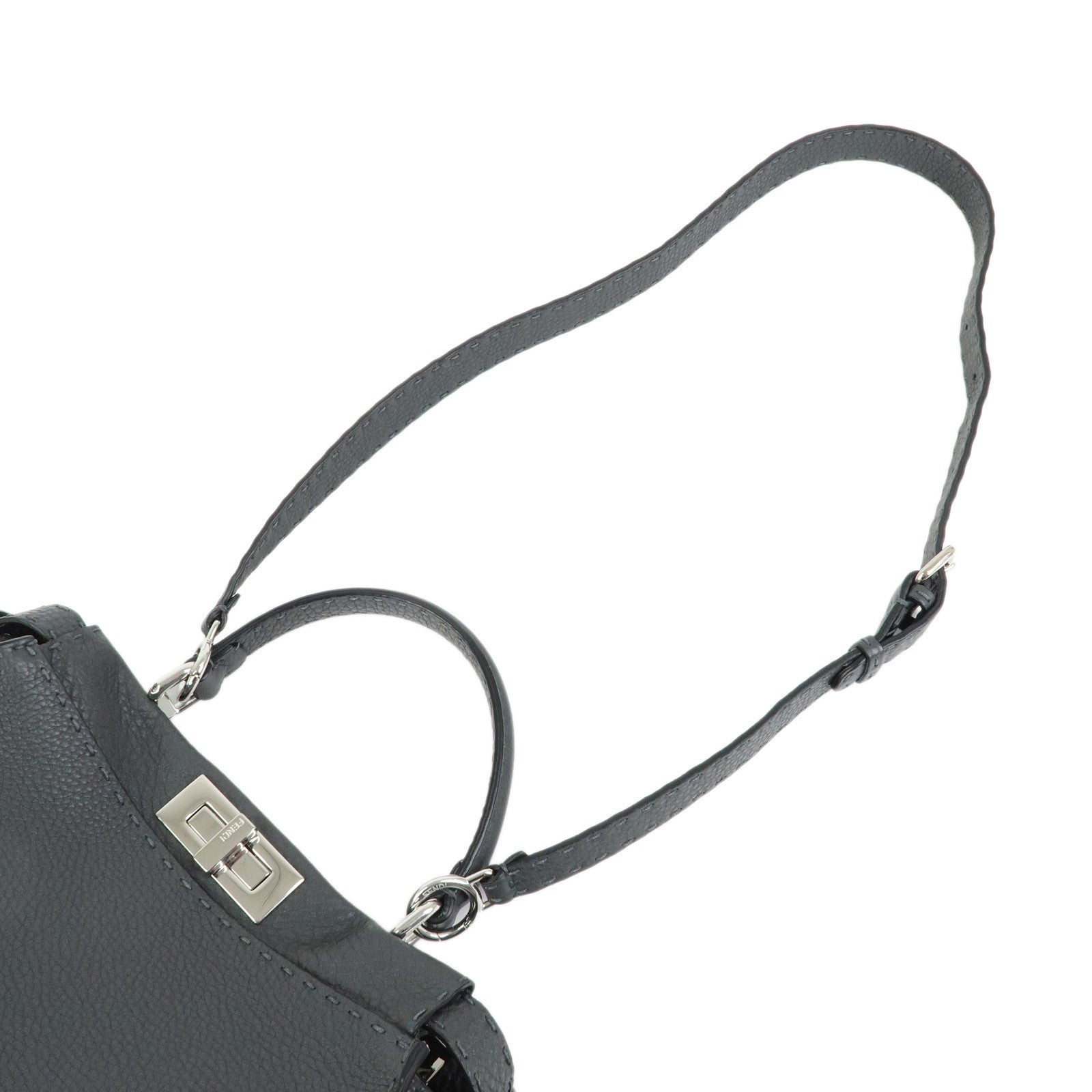 FENDI Selleria Leather 2Way Bag Hand Bag Shoulder Bag Grey 8BN290