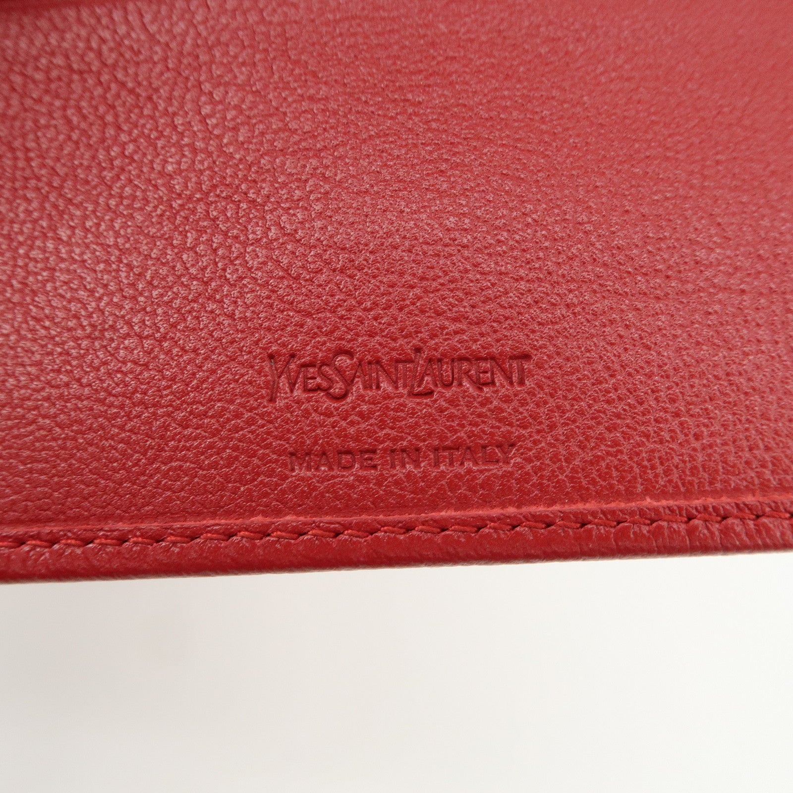 SAINT LAURENT Leather Compact Bi-fold Wallet Red