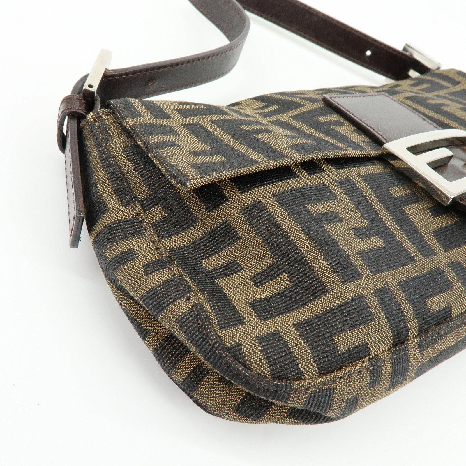 FENDI Mamma Baguette Jacquard Canvas Leather Hand Bag 17132642