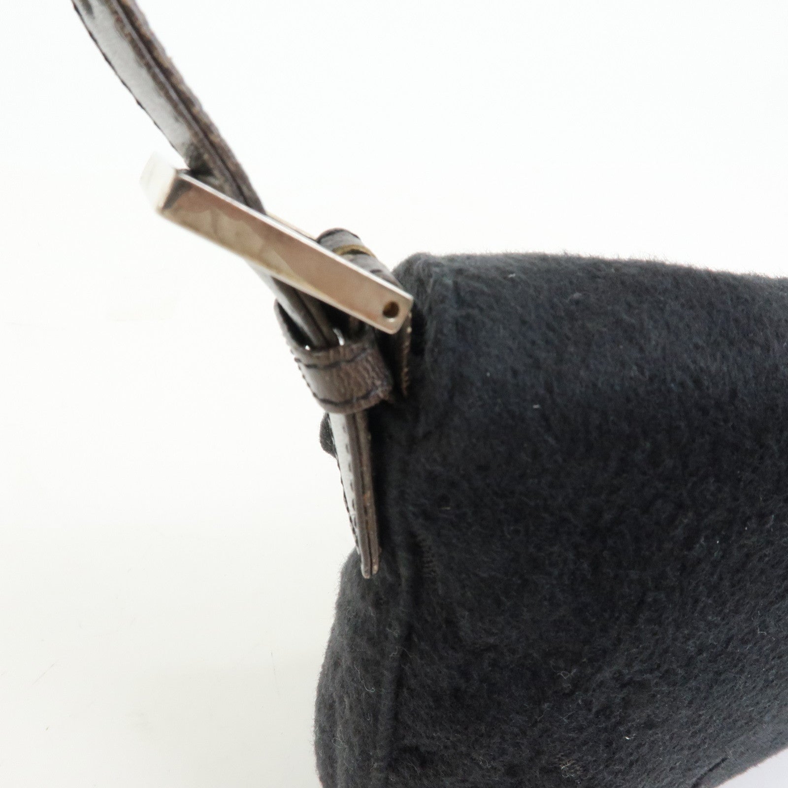 FENDI Mamma Baguette Wool Leather Shoulder Bag Hand Bag Black 26424