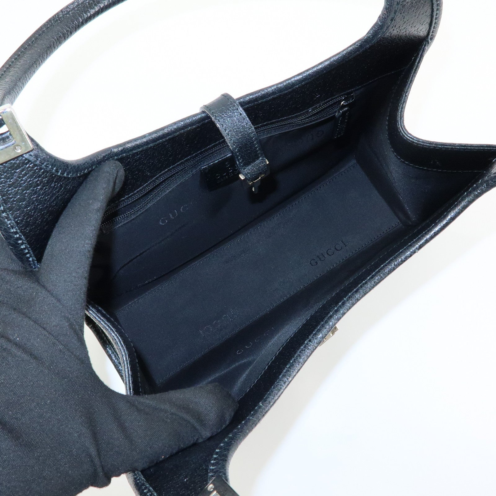 GUCCI Jackie GG Canvas Leather Shoulder Bag Hand Bag Black 002.1068