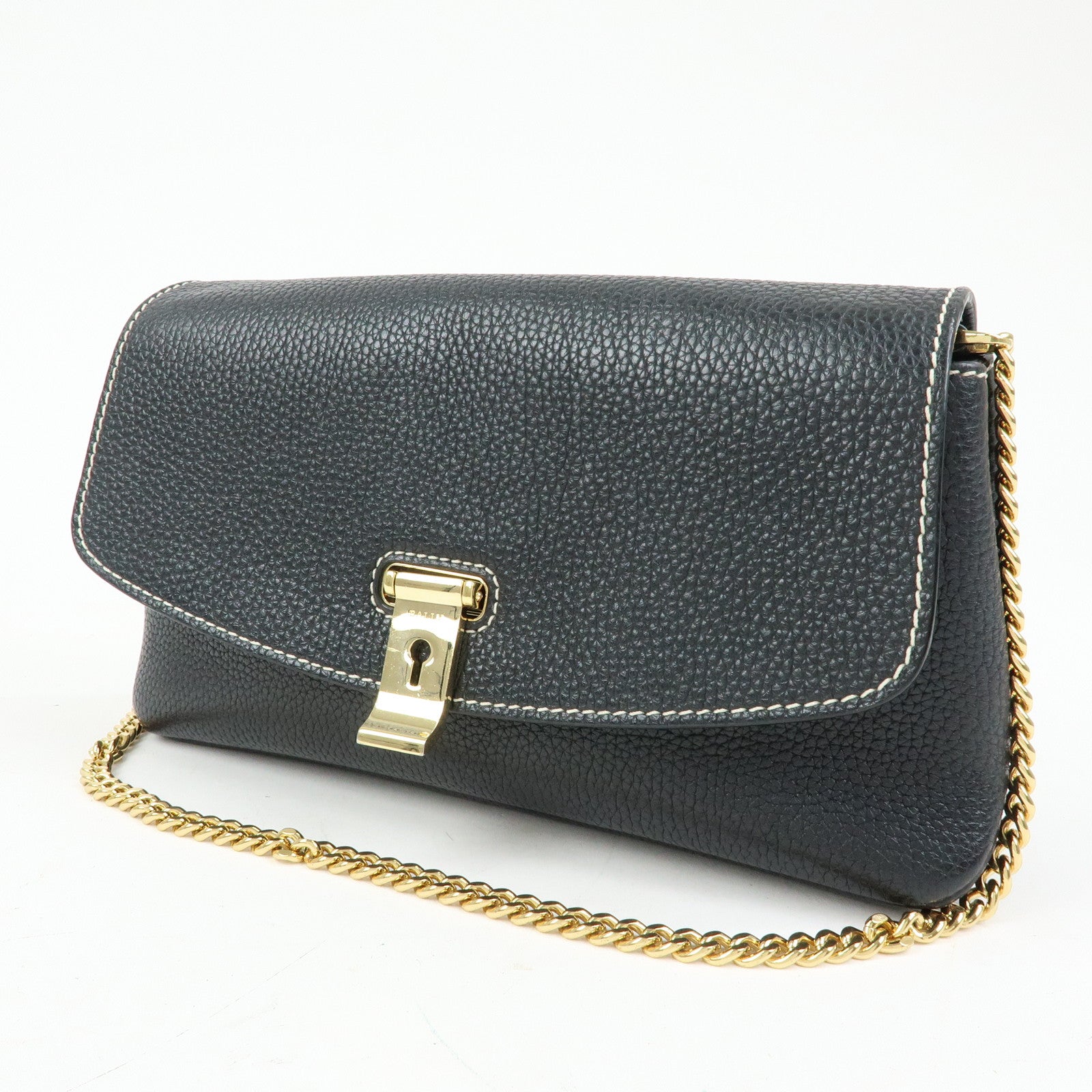 BALLY LEENA 2Way Lock Me Chain Shoulder Crossbody Clutch Bag Black