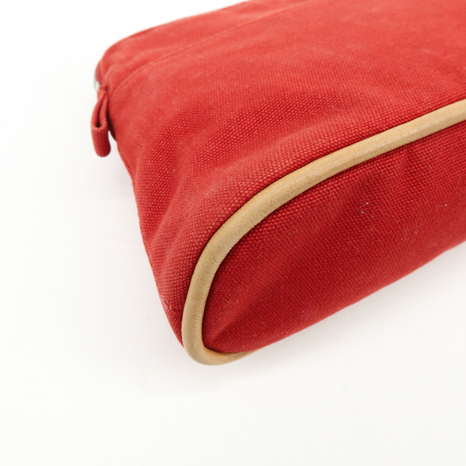 HERMES Bolide Cotton Leather Pouch Cosmetic Pouch Red