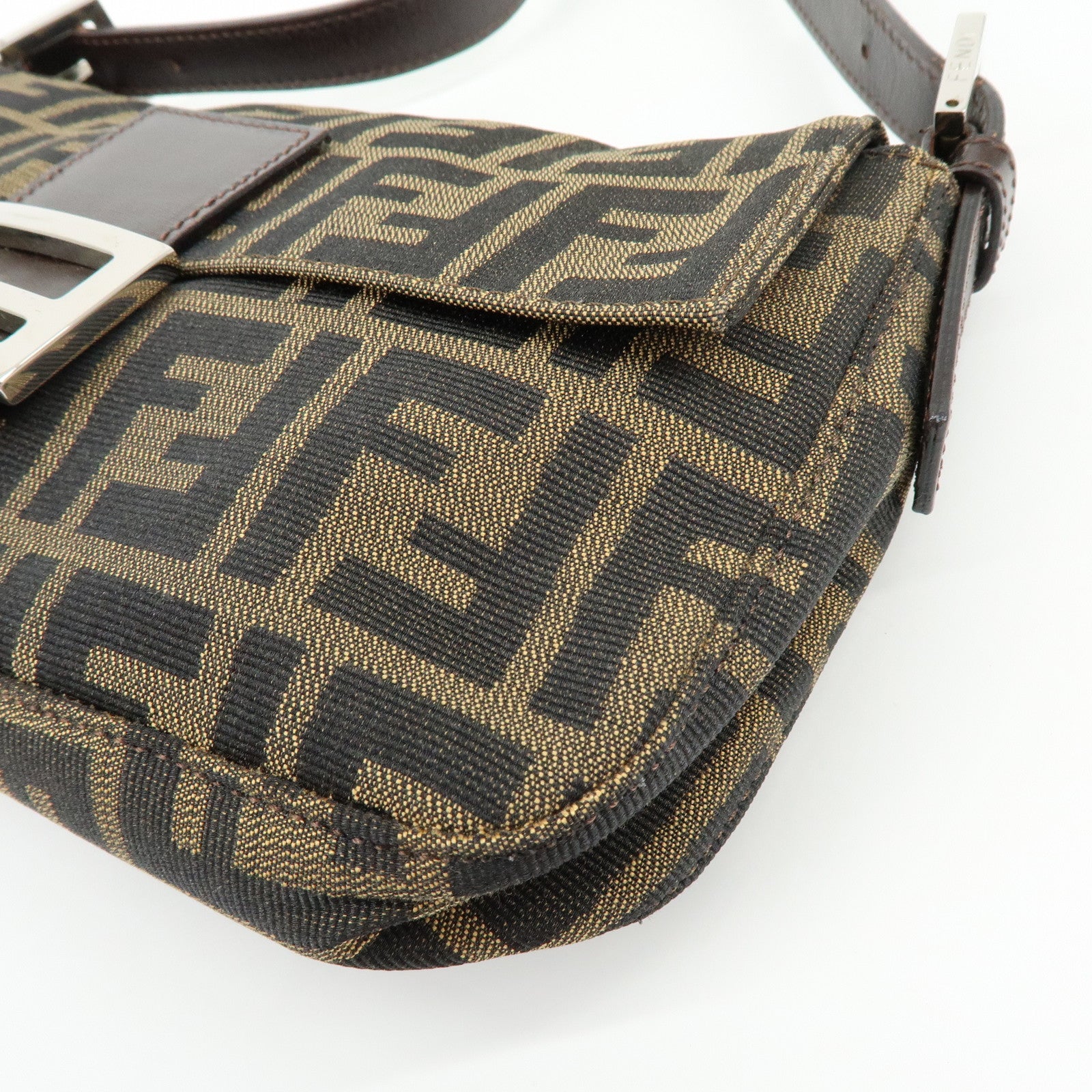 FENDI Mamma Baguette Jacquard Canvas Leather Hand Bag 17132642