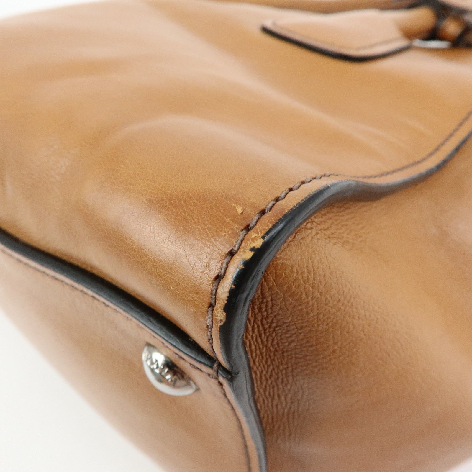 PRADA Triangle Logo Calf Leather 2Way Bag Hand Bag Brown BN2625