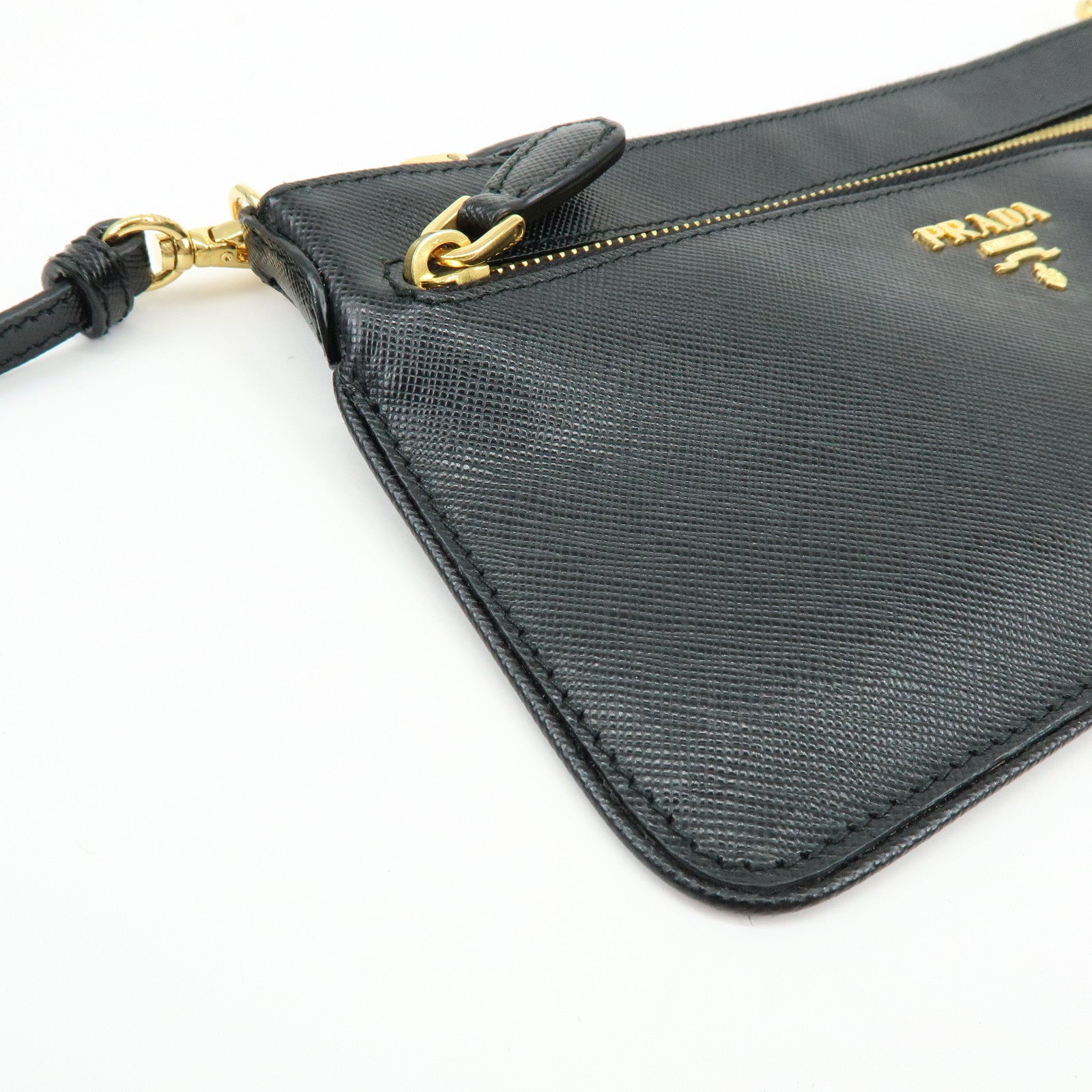 PRADA Saffiano Leather Shoulder Bag Crossbody Bag Black 1M1187